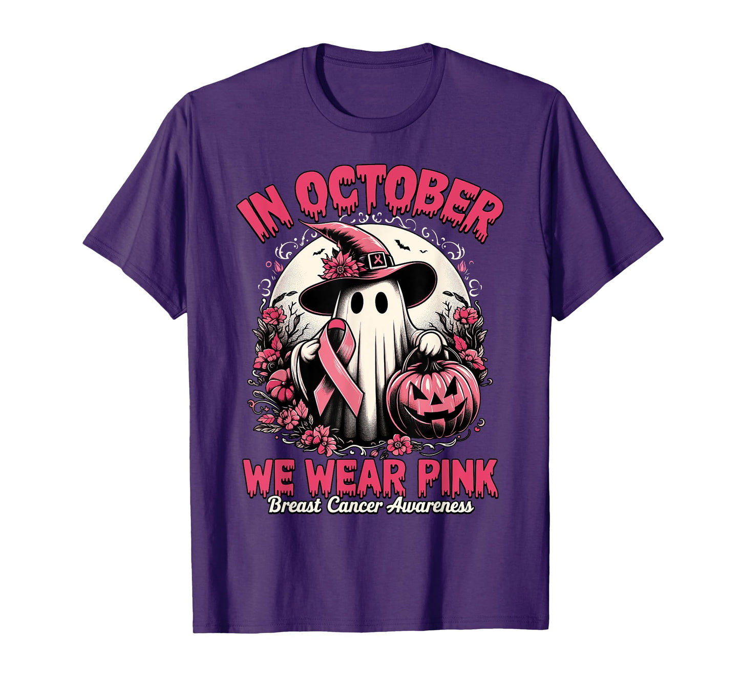 Breast Cancer Shirts Women Halloween In October We Wear Pink T-Shirt