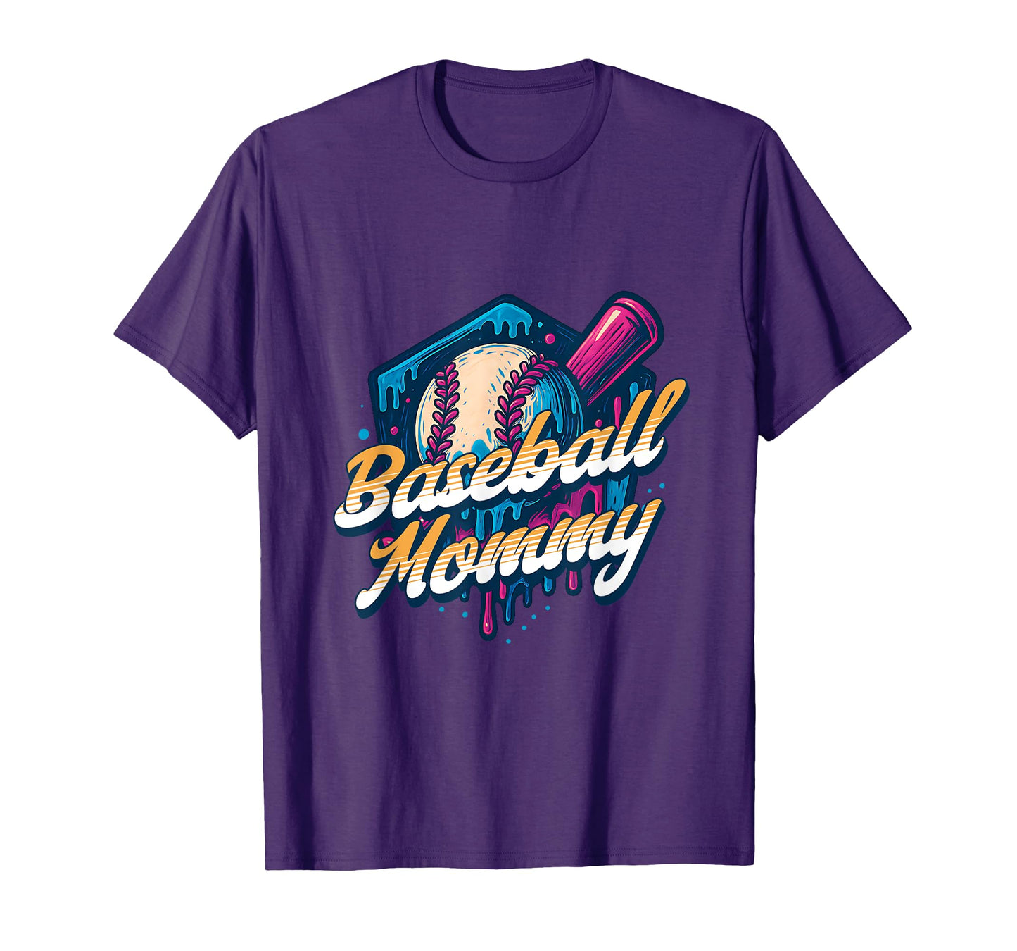 Baseball Mommy Kids Birthday Baseball Drip Ice Cream Family T-Shirt
