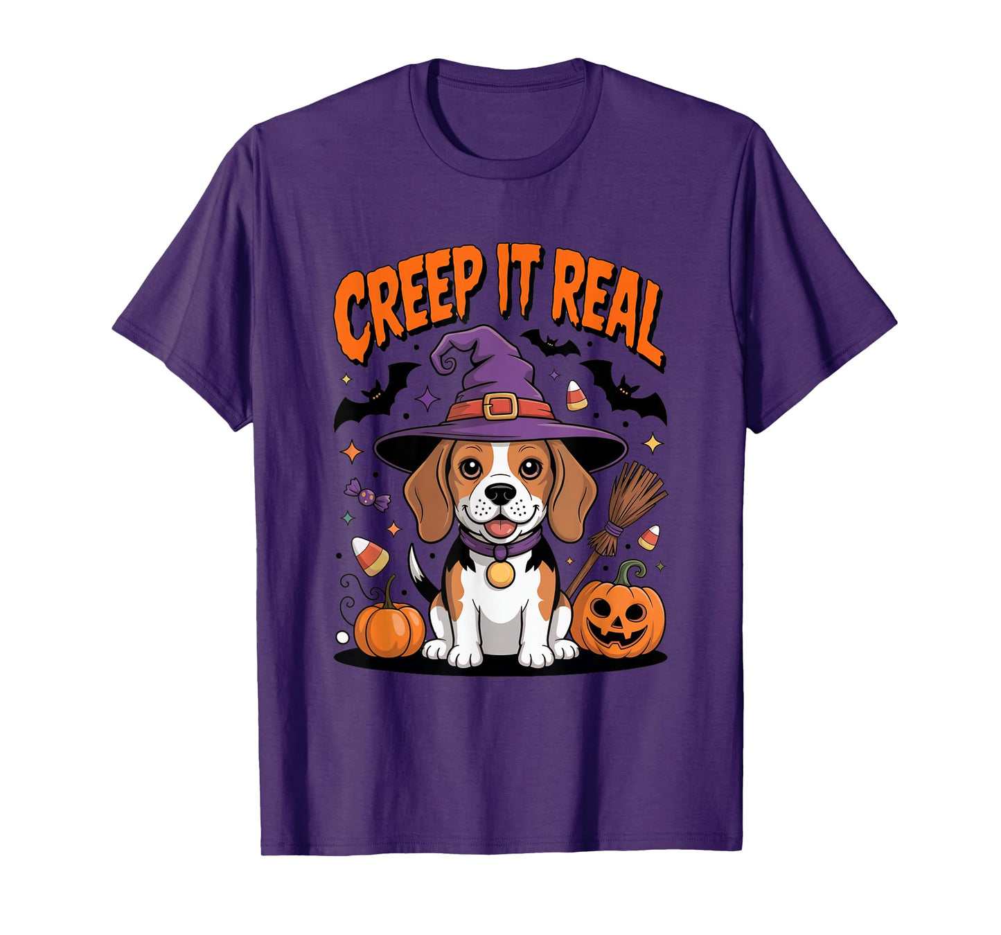 Creep It Real Beagle Dog Witch Halloween Costume T-Shirt