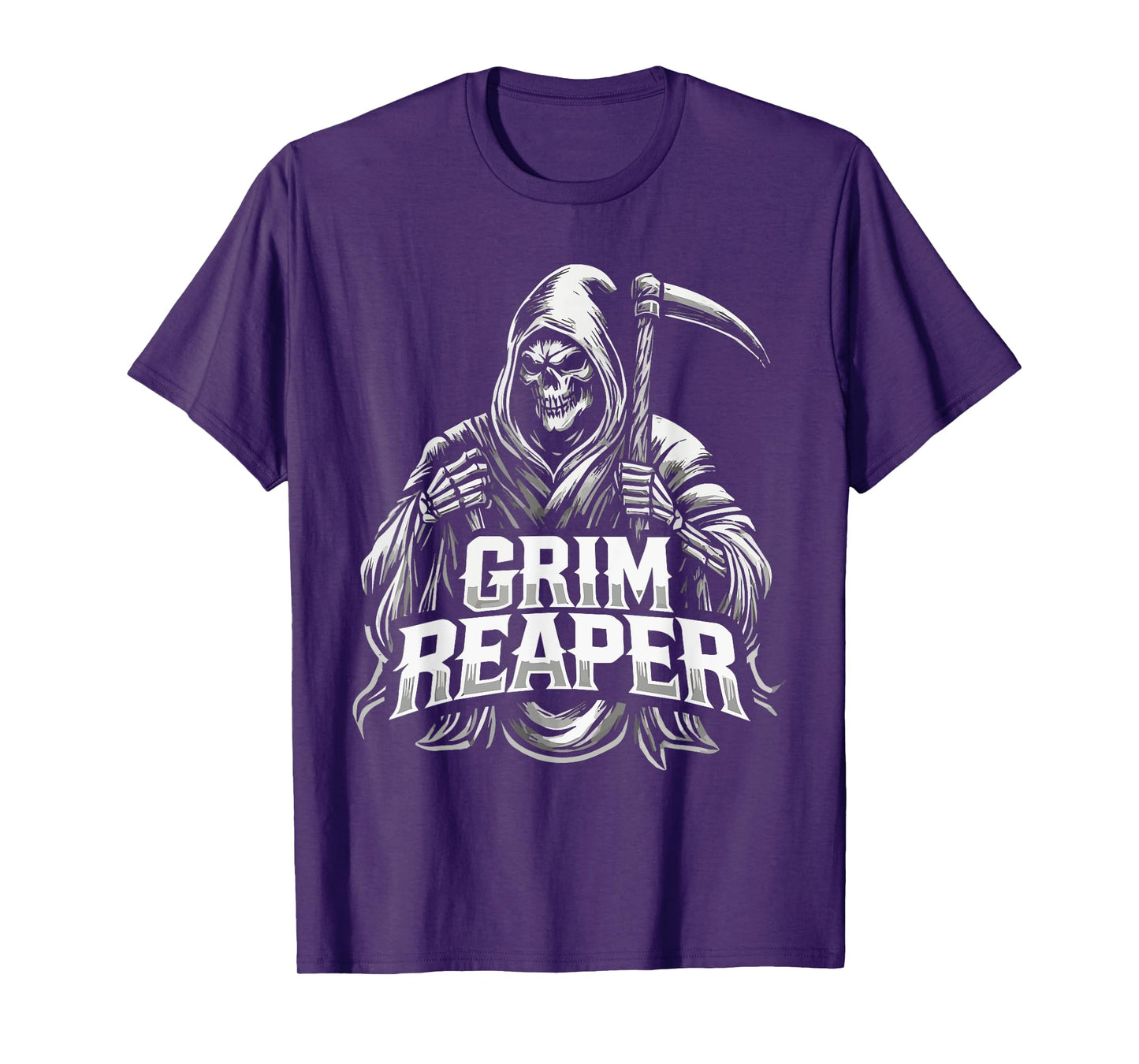 Grim Reaper Hooded Skeleton Scythe Design T-Shirt