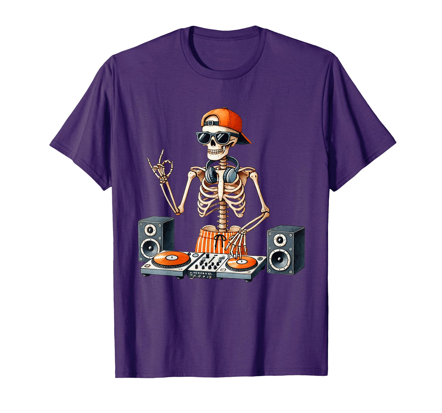 Skeleton DJ Halloween Costume Turntable Music Funny Men Boys T-Shirt