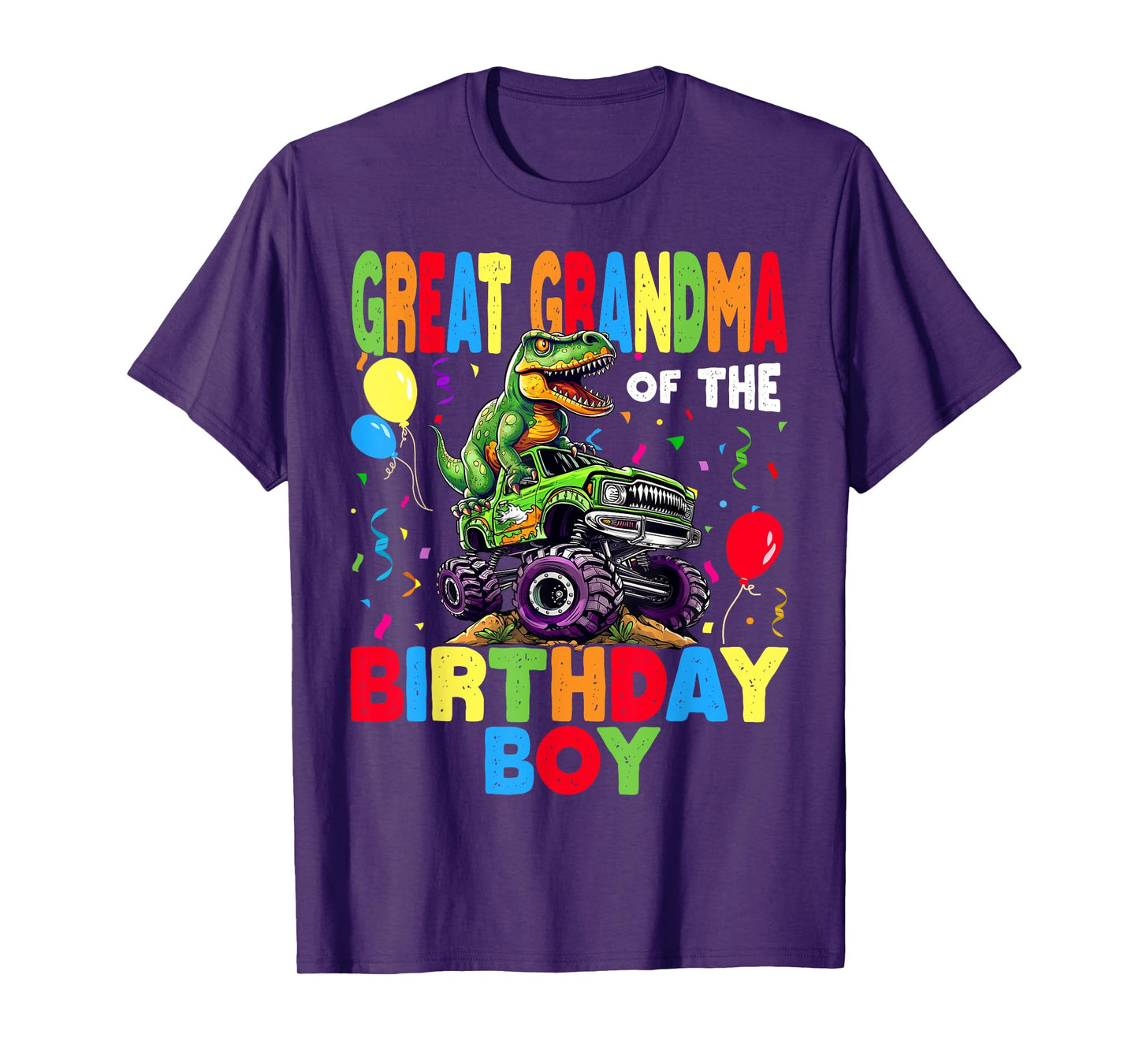 Great Grandma Of The Birthday Boy Dinosaur -Monster Truck T-Shirt