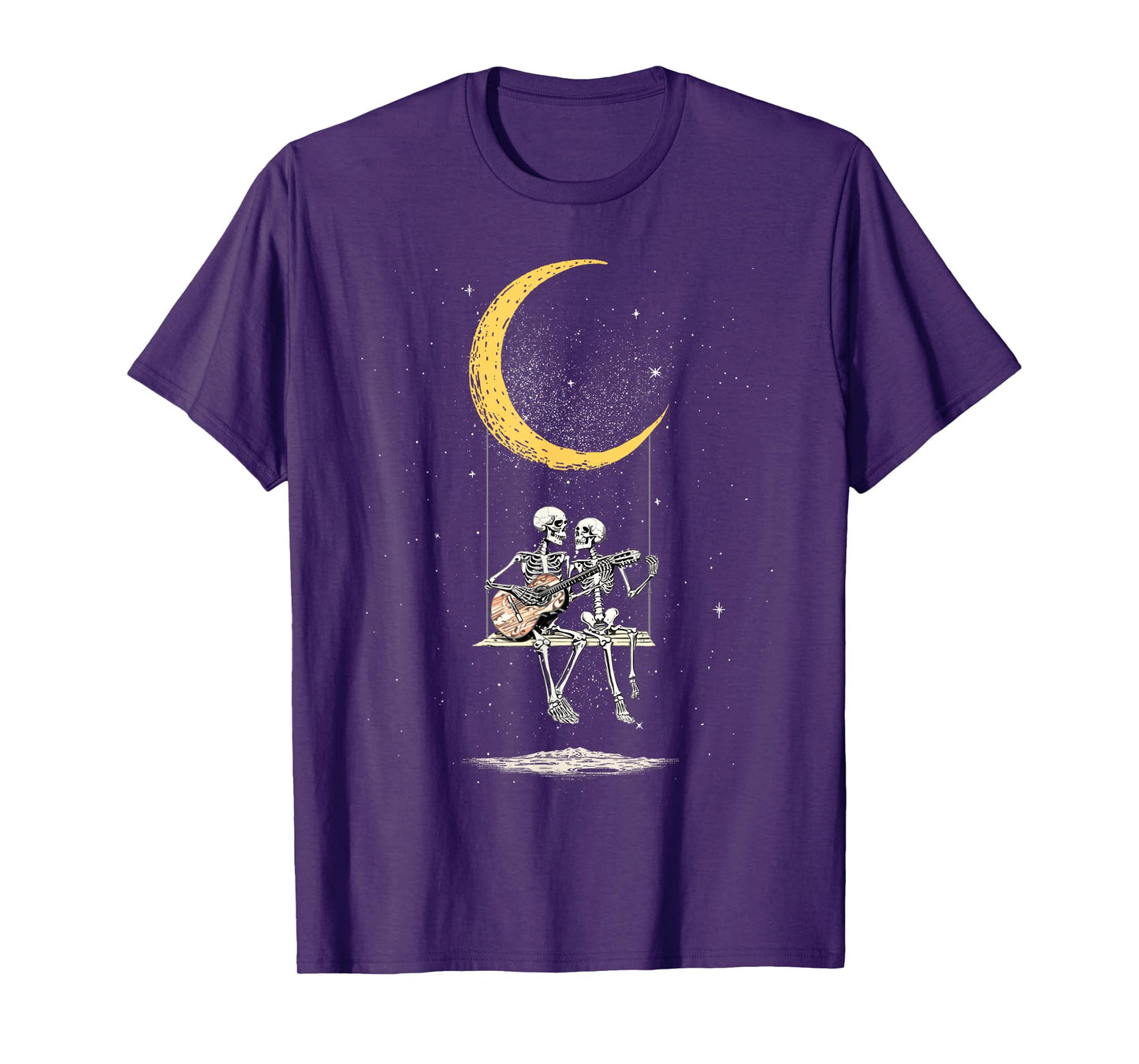 Skeleton Couple Matching Moon Swing Guitar Lover Halloween T-Shirt