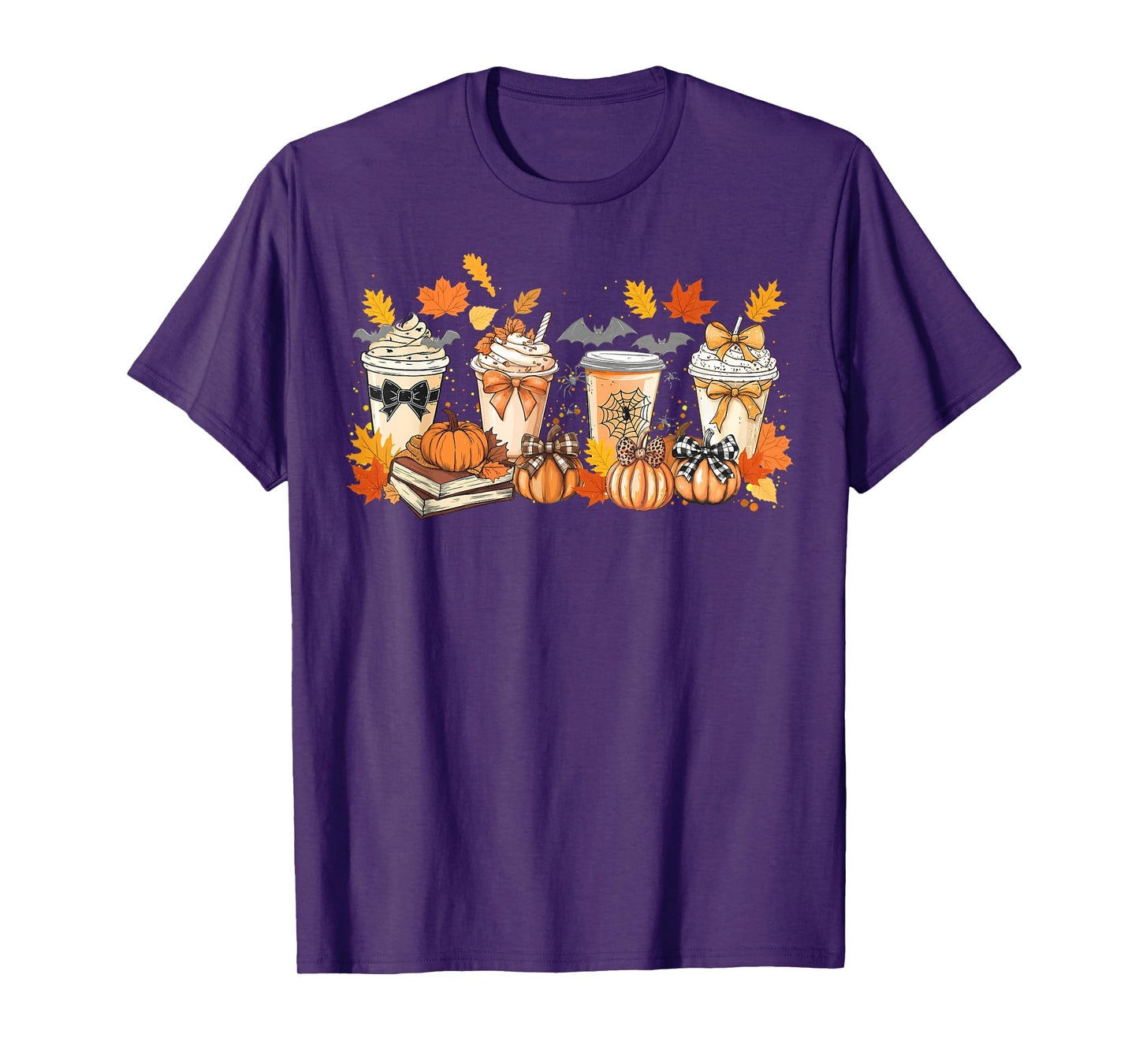 Fall Pumpkin Spice Coffee Latte Bow Book Lover Spooky Season T-Shirt