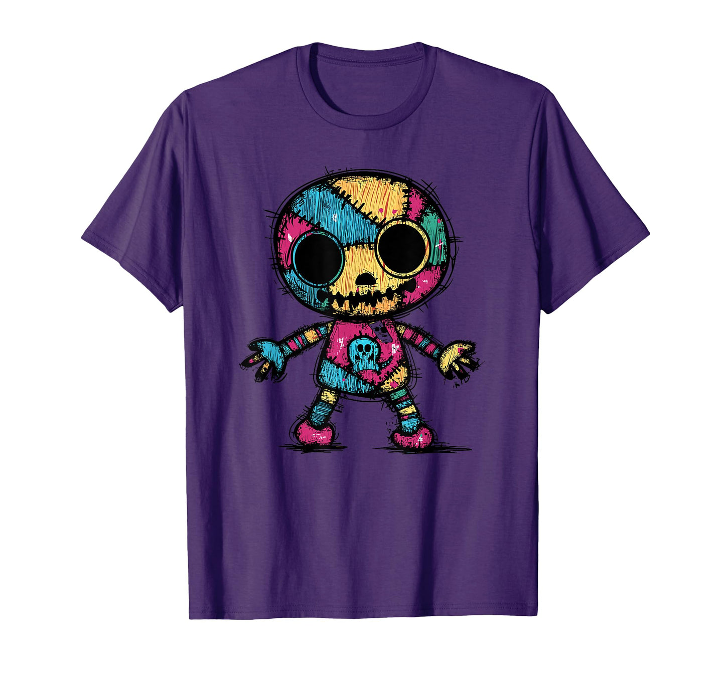 Colorful Skull Patchwork Skeleton Art T-Shirt