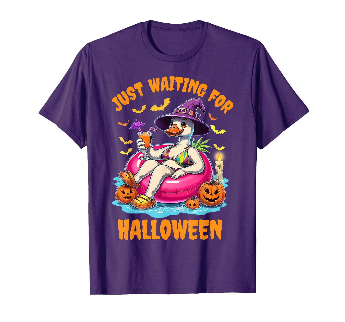 Just Waiting For Halloween Goose Summer Spooky Season Women T-Shirt