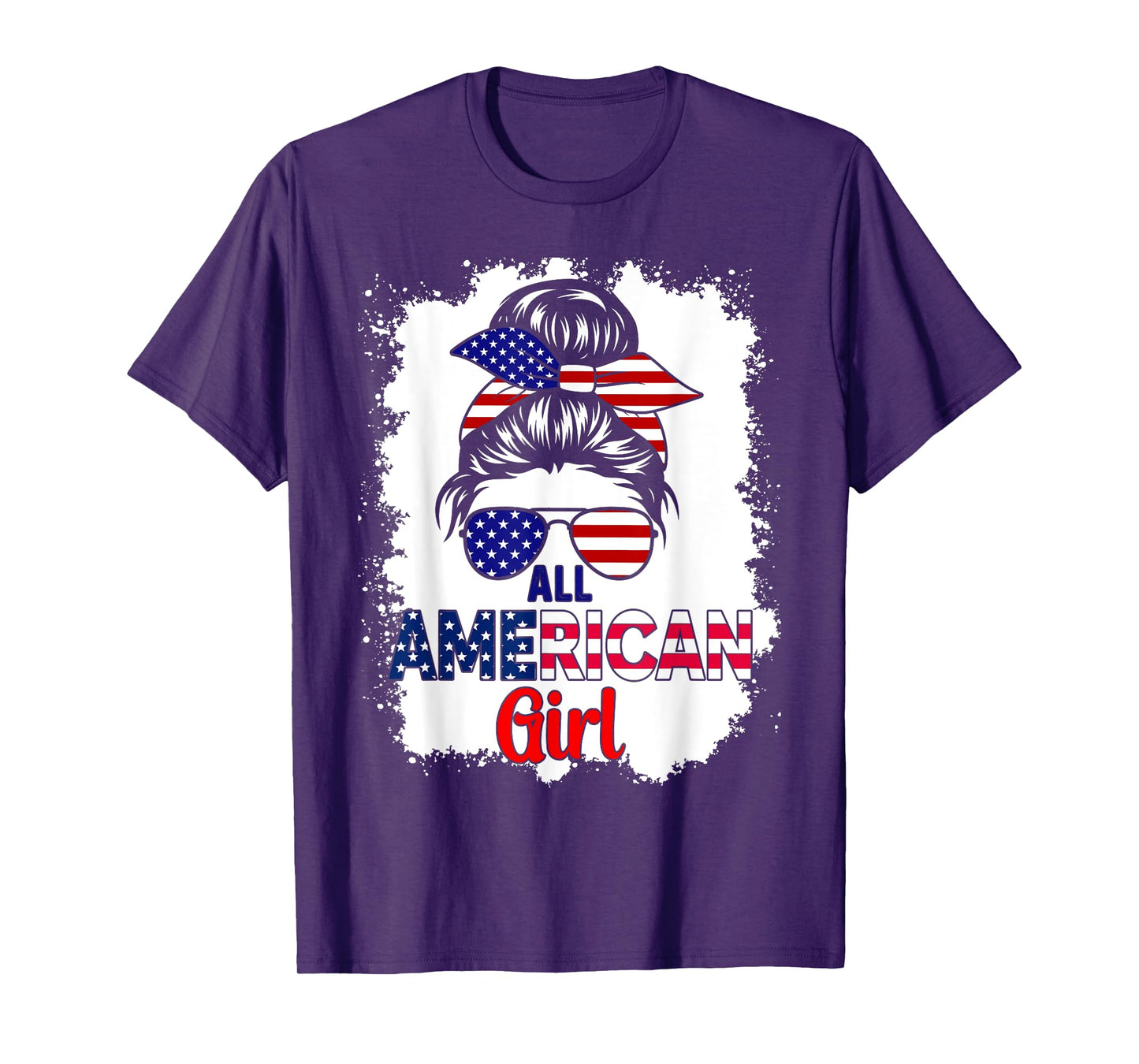 Messy Bun Patriotic All American Girl 4th Of July T-Shirt