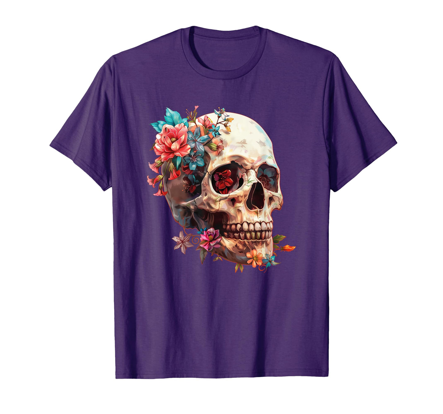 Floral Sugar Skull Rose Flowers Mycologist Gothic Goth T-Shirt