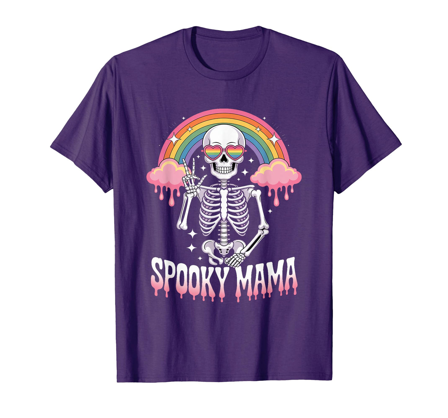 Spooky Mama Rainbow Skeleton Halloween T-Shirt