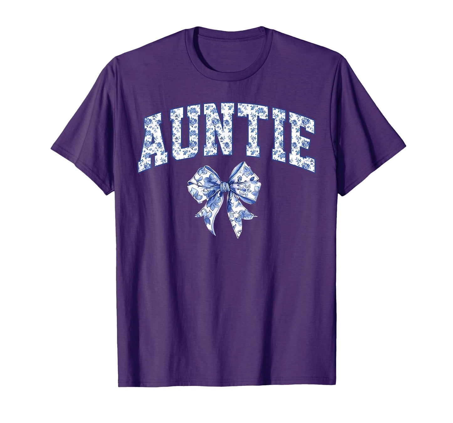 Auntie Coquette Toile Blue Bow Floral Family Matching T-Shirt