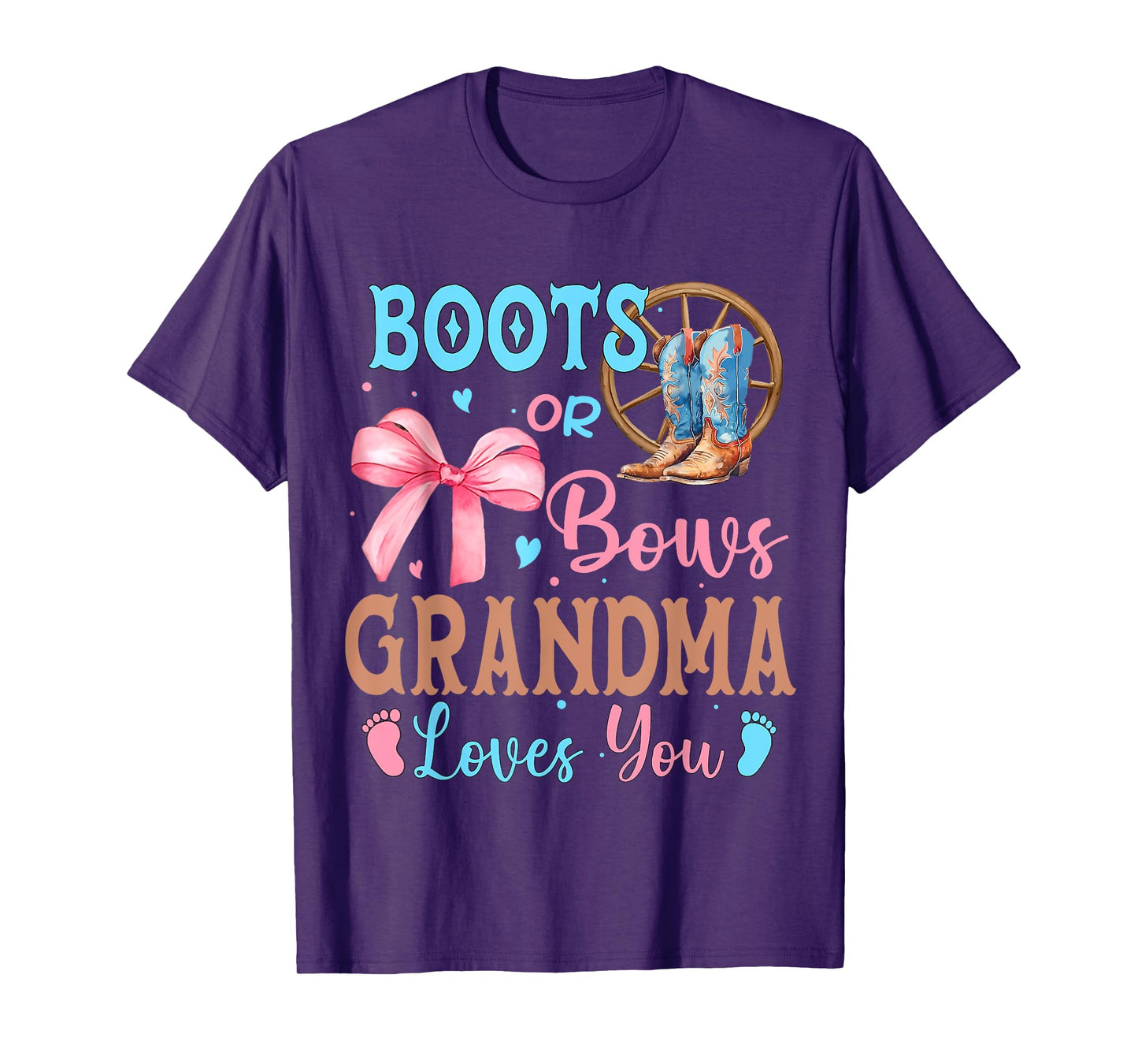 Boots or Bows Gender Reveal Decorations Grandma Loves You T-Shirt