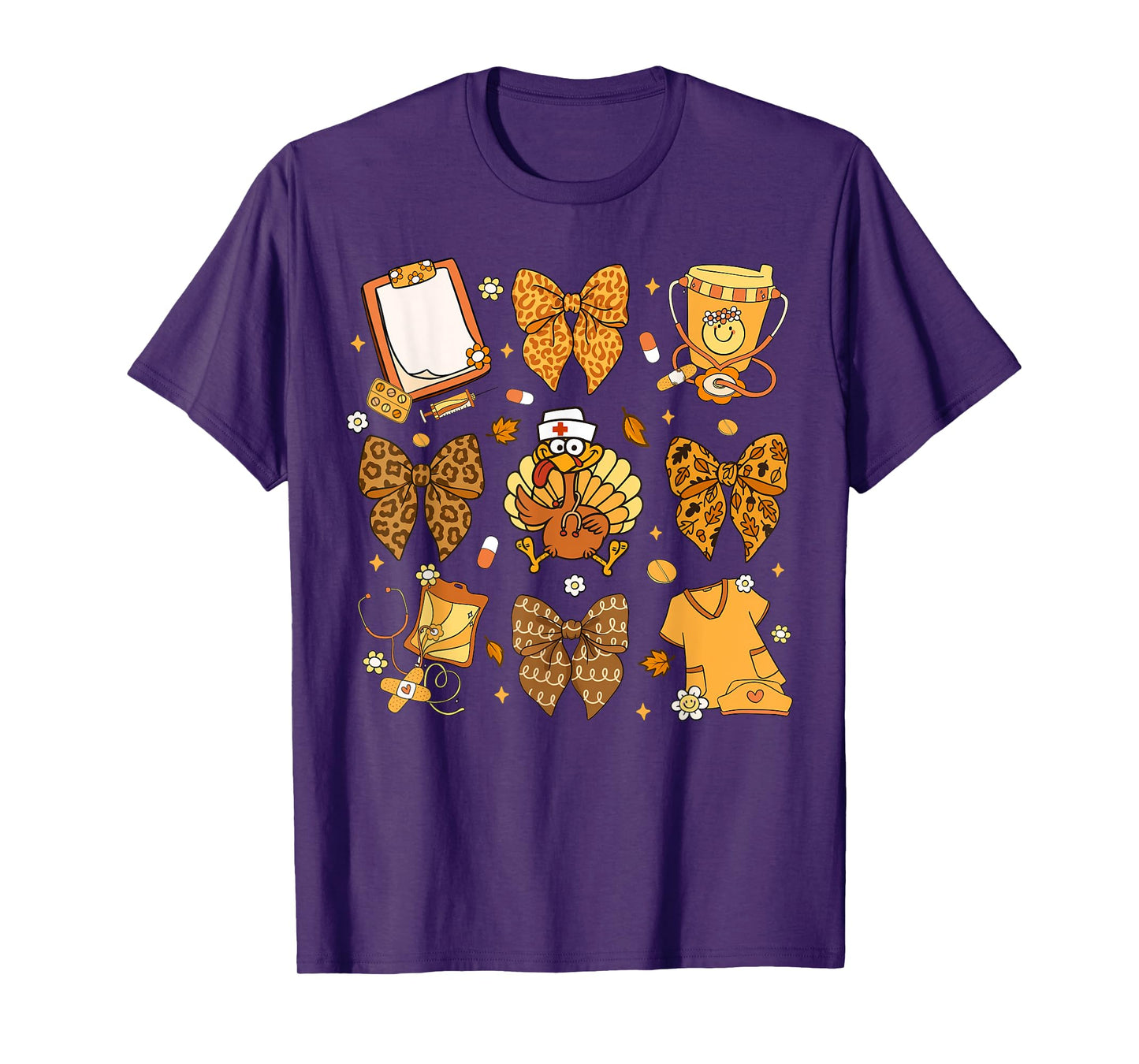 Thanksgiving Nurse Turkey Coquette Bow Autumn Men Women Kids T-Shirt