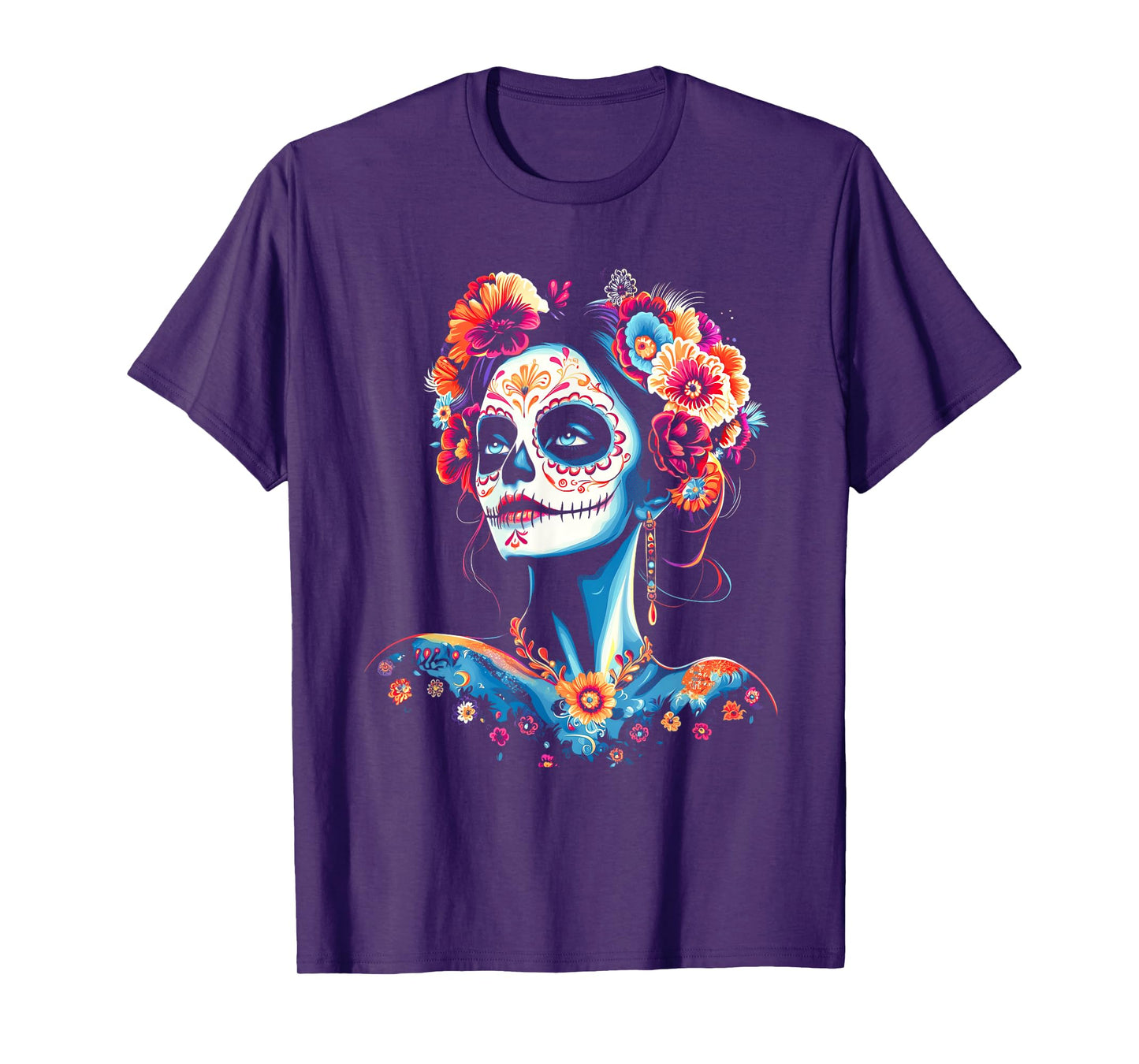 Colorful Sugar Skull Girl Dia De Los Muertos T-Shirt