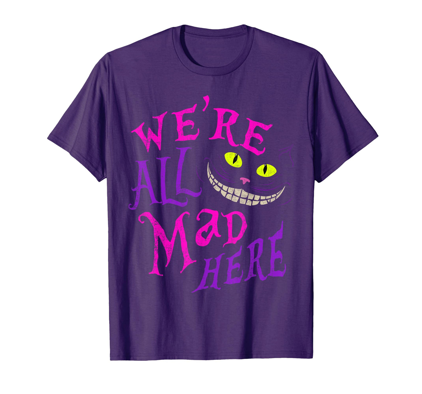 Cat With Mysterious Smile We’re All Mad Here Funny Halloween T-Shirt