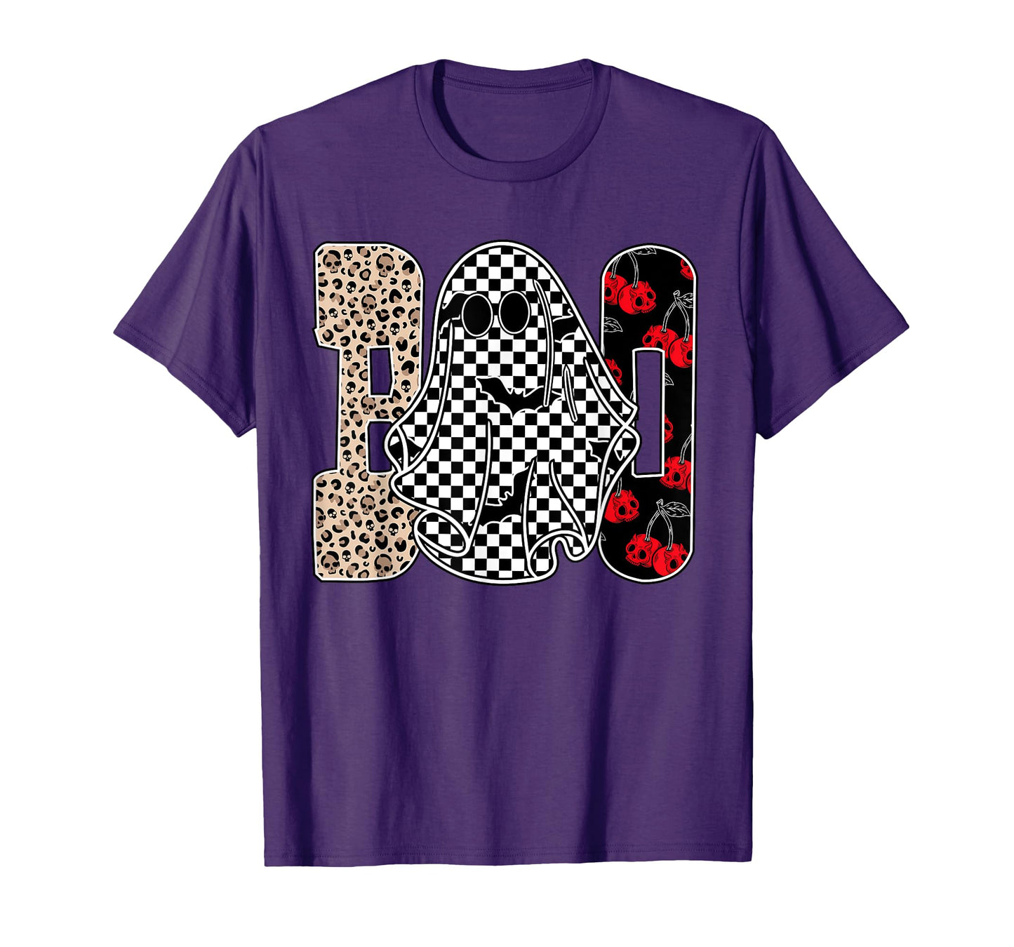 Halloween Boo Ghost Leopard Cherries Checkered Spooky Season T-Shirt