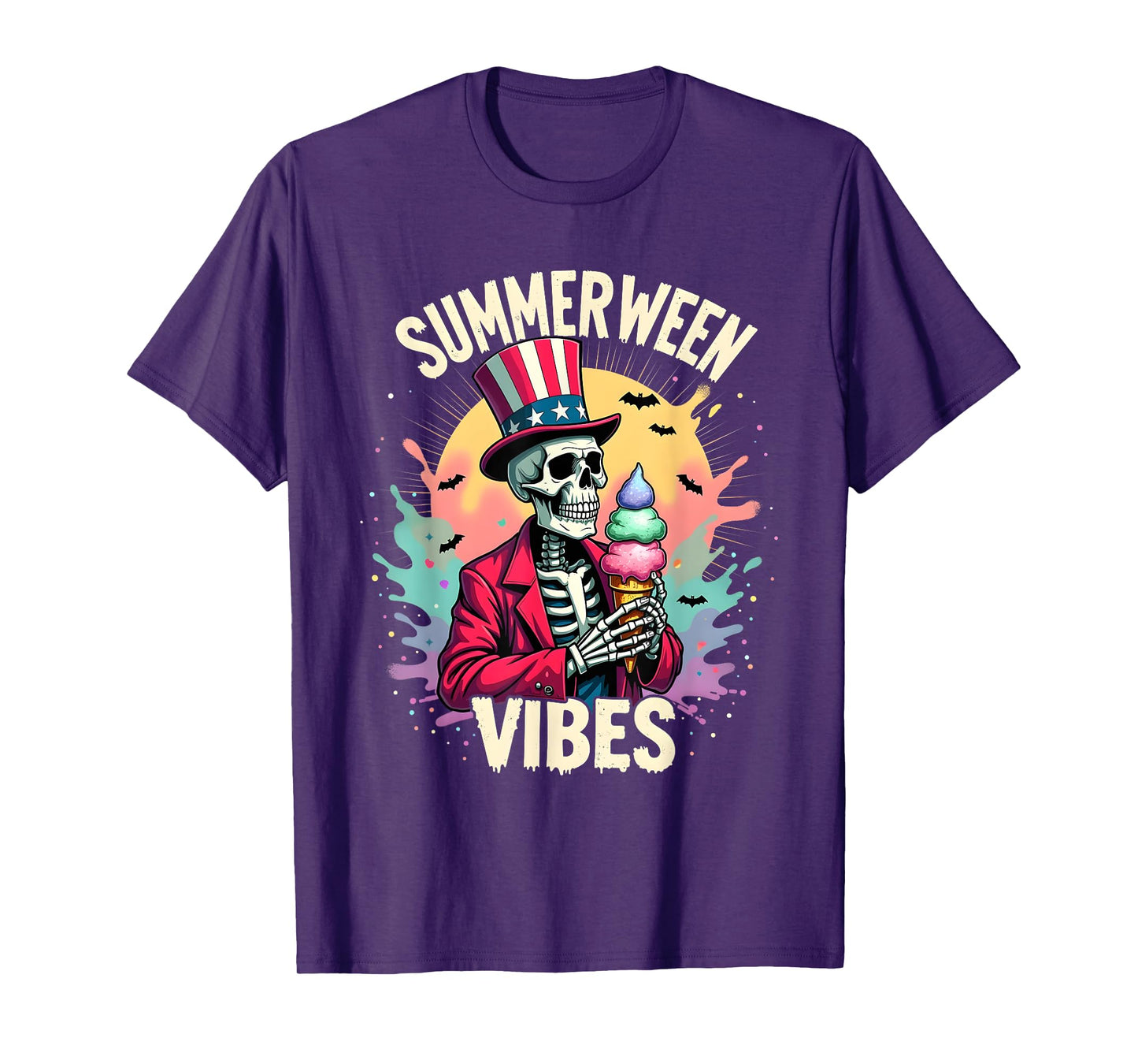 Summerween Skeleton Ice Cream Patriotic Creepy Cool T-Shirt