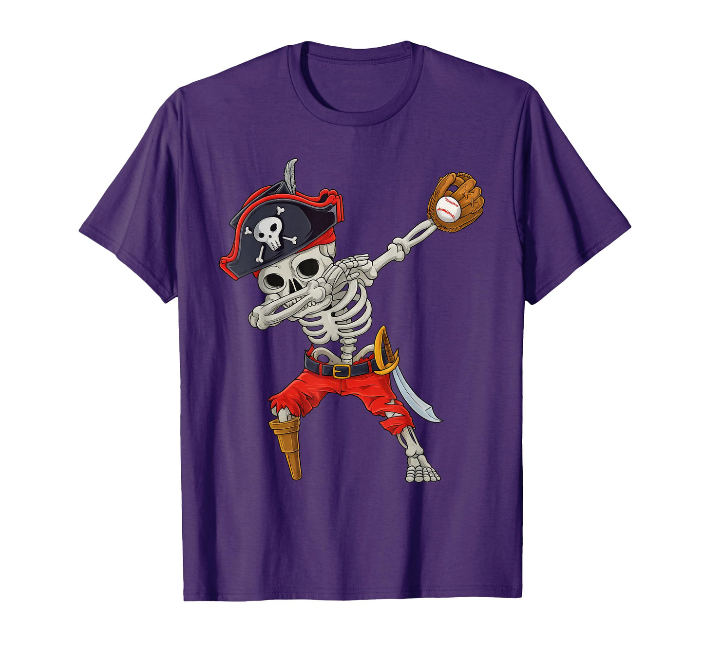 Dabbing Skeleton Pirate Baseball Funny Halloween Sports Kids T-Shirt