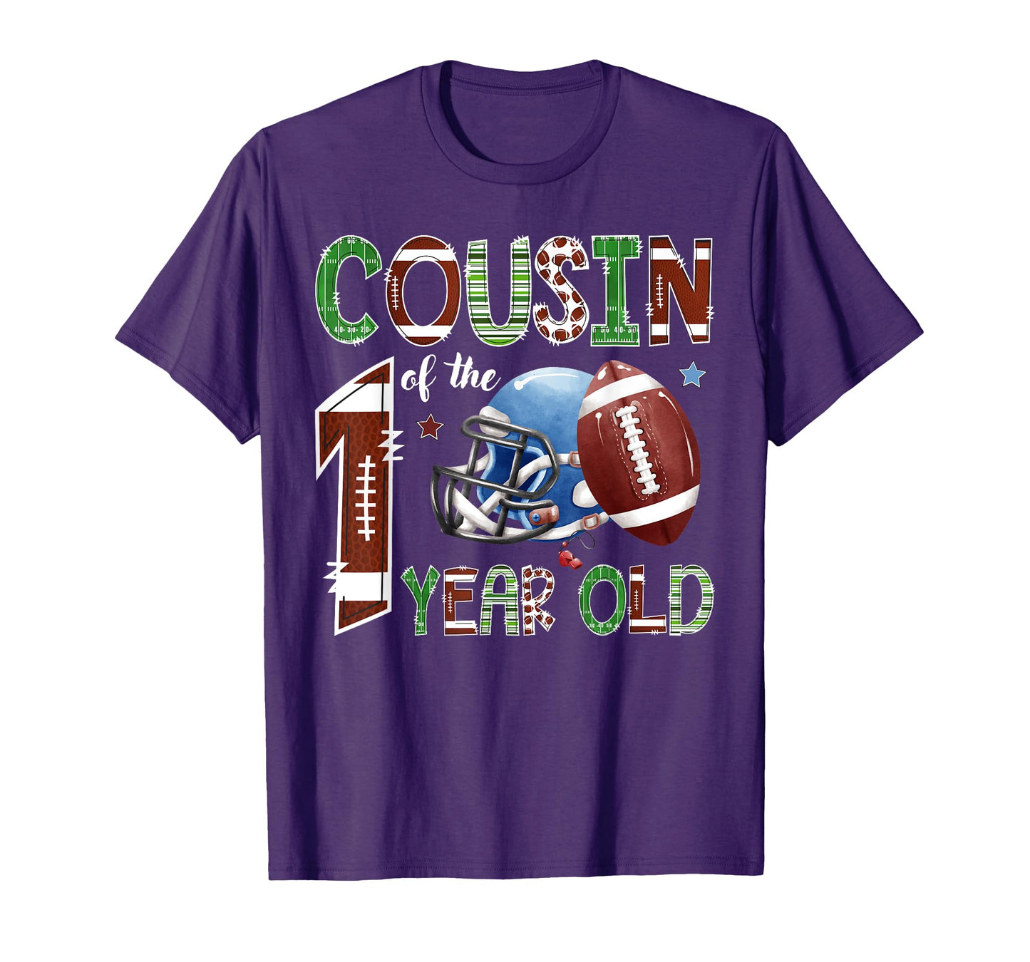 Cousin Of The 1 Year Old Football 1St Year Down Birthday T-Shirt
