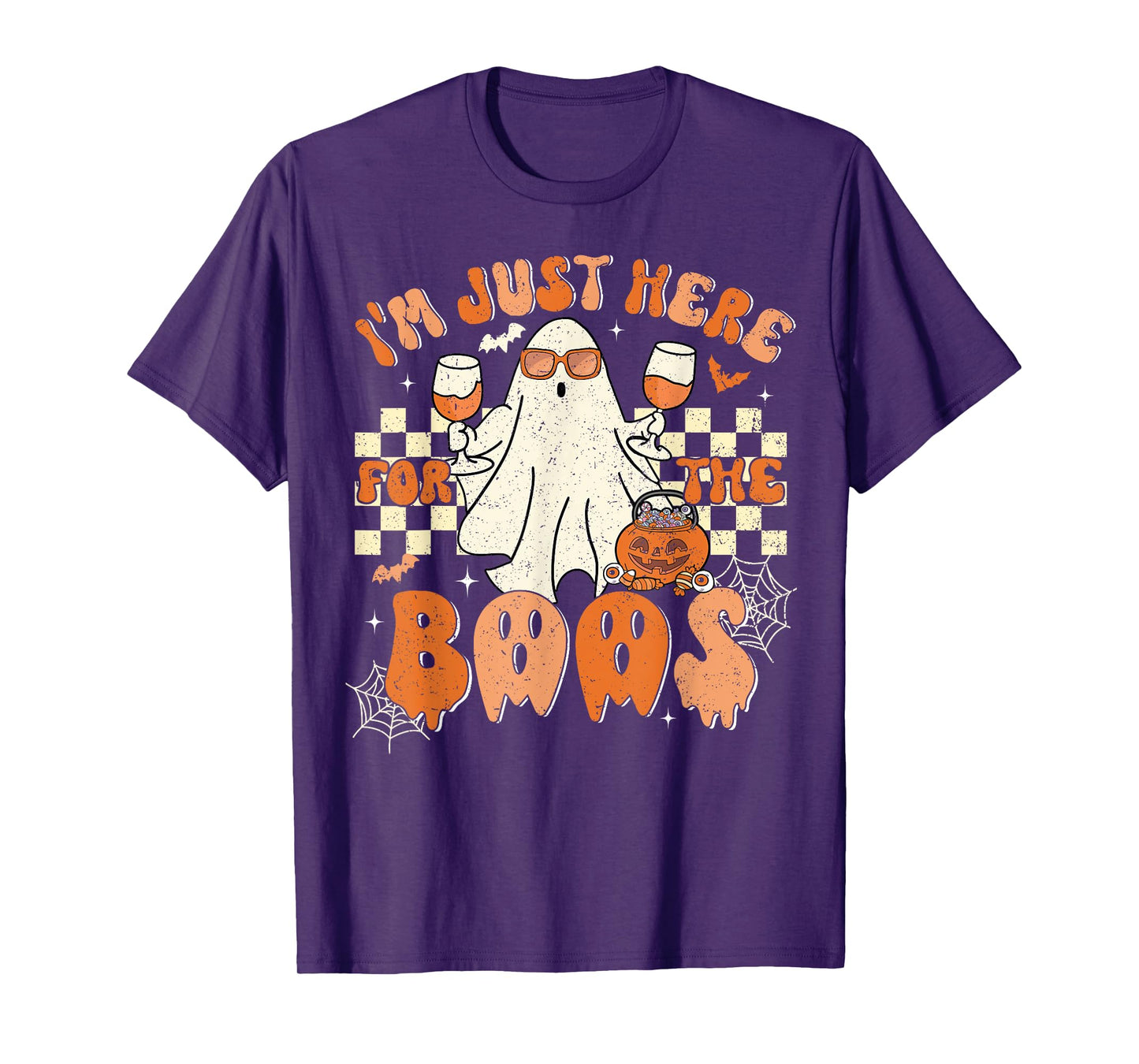 Retro Groovy I'm Just Here For The Boos Ghost Halloween T-Shirt