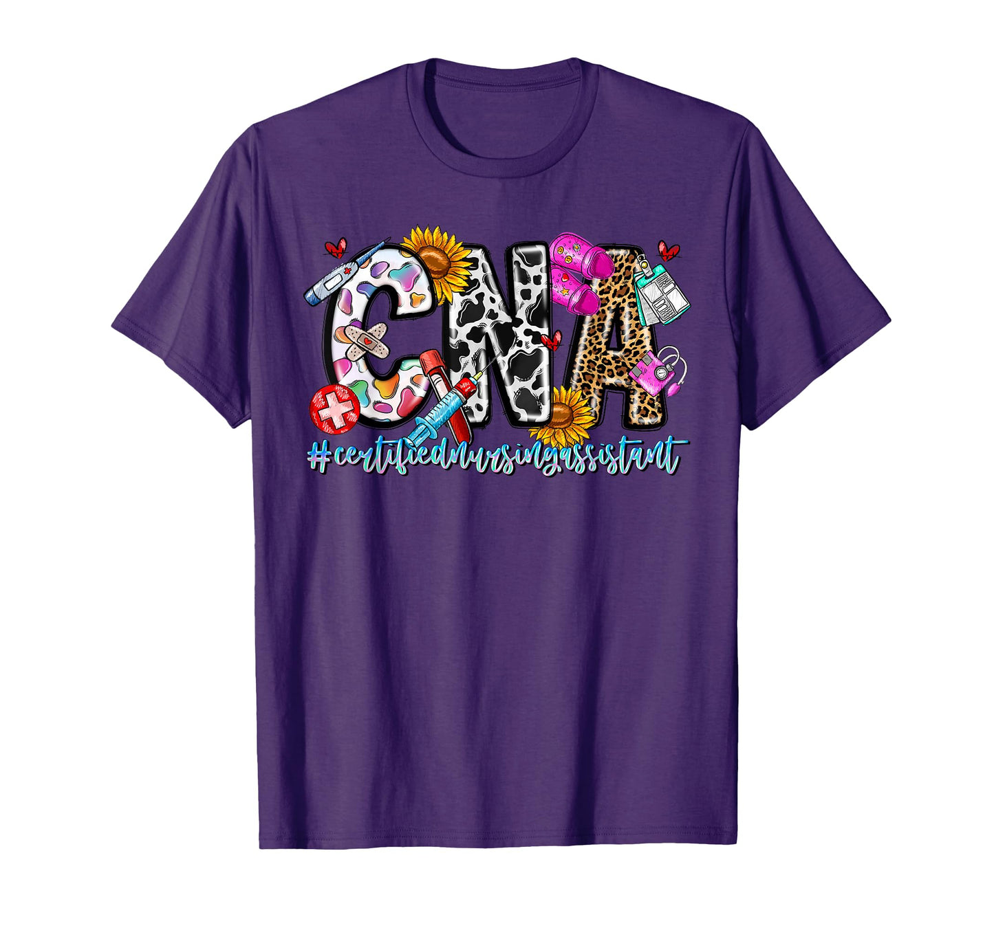 Retro Leopard Sunflower CNA Certified Nursing Assistant T-Shirt
