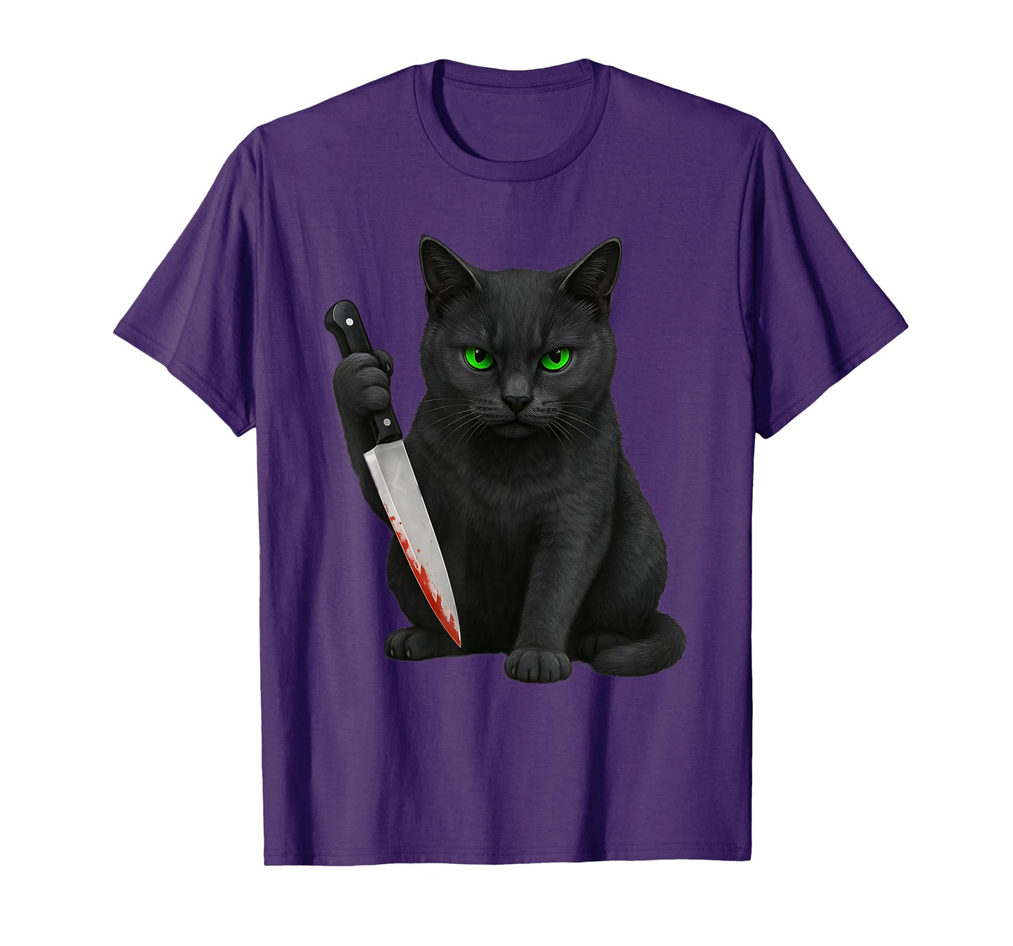 Halloween scary black cats funny kitty with bloody knife cat Men Women T-Shirt