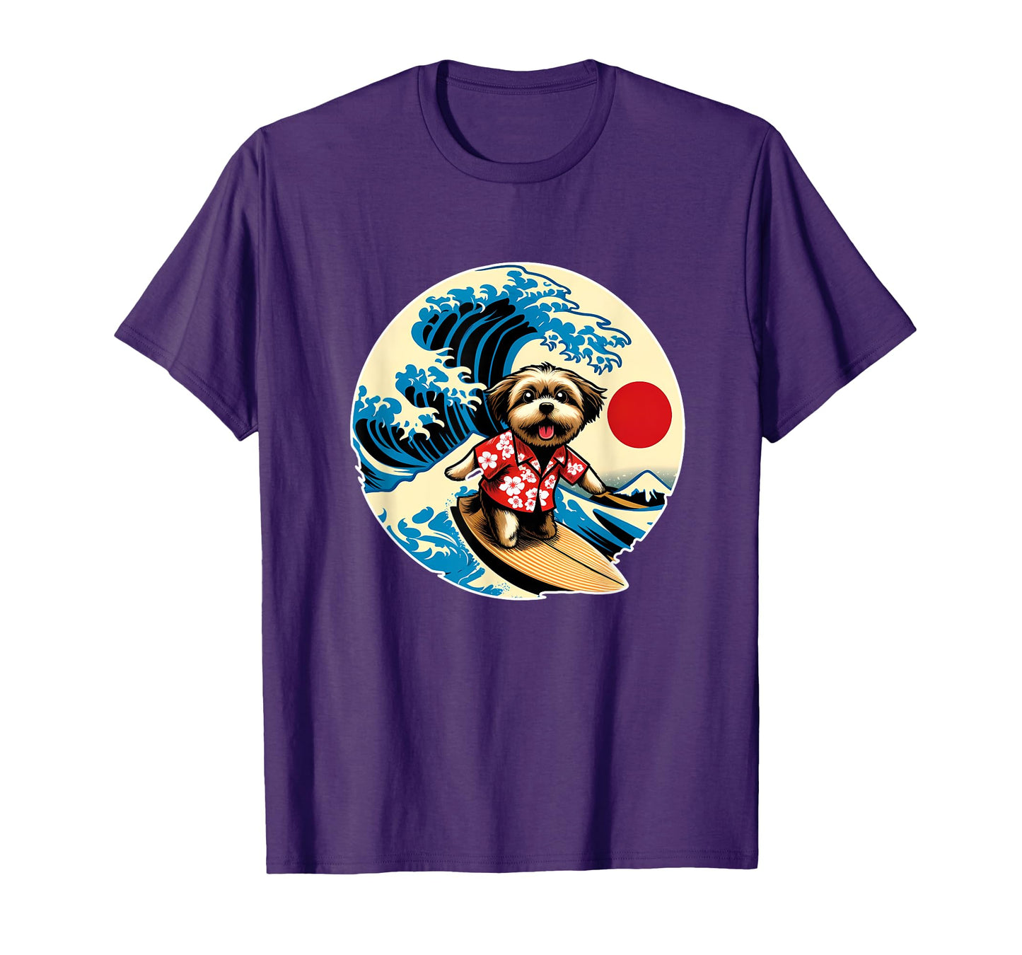 Great Wave Kanagawa Morkie dog Surfing T-Shirt for Men Women Kids