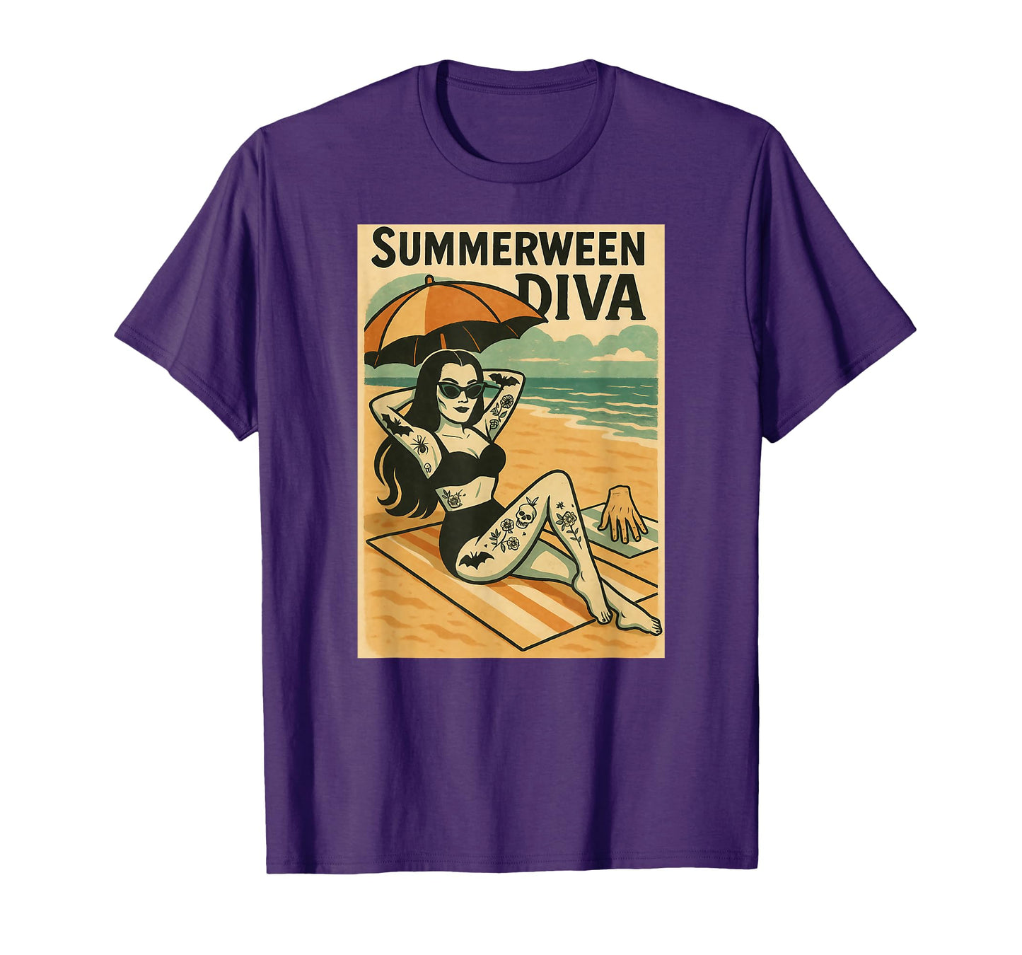 Summerween Diva Beach Gothic Retro Tattoo Art T-Shirt