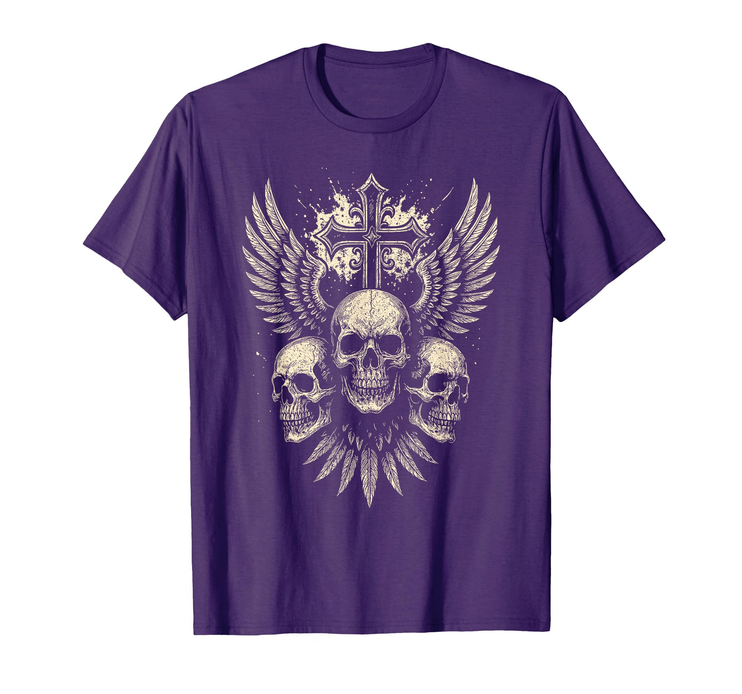 Vintage Skull Cross Wings Gothic Punk Rock Design T-Shirt