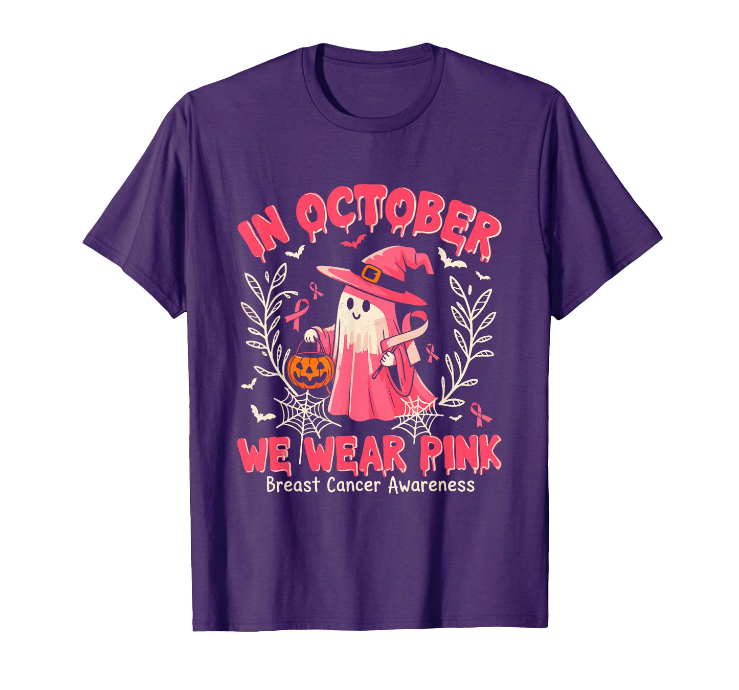 Cute Pink Halloween Ghost for Breast Cancer Support T-Shirt