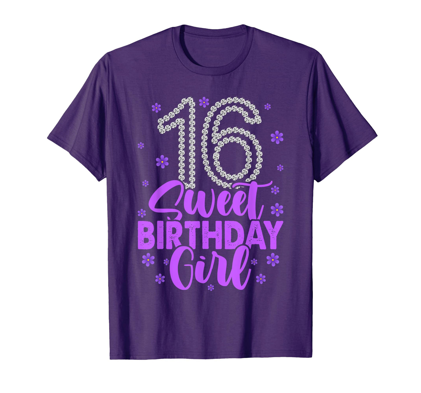Cute Purple Black Sweet 16 Style Girl 16th Birthday Sixteen T-Shirt