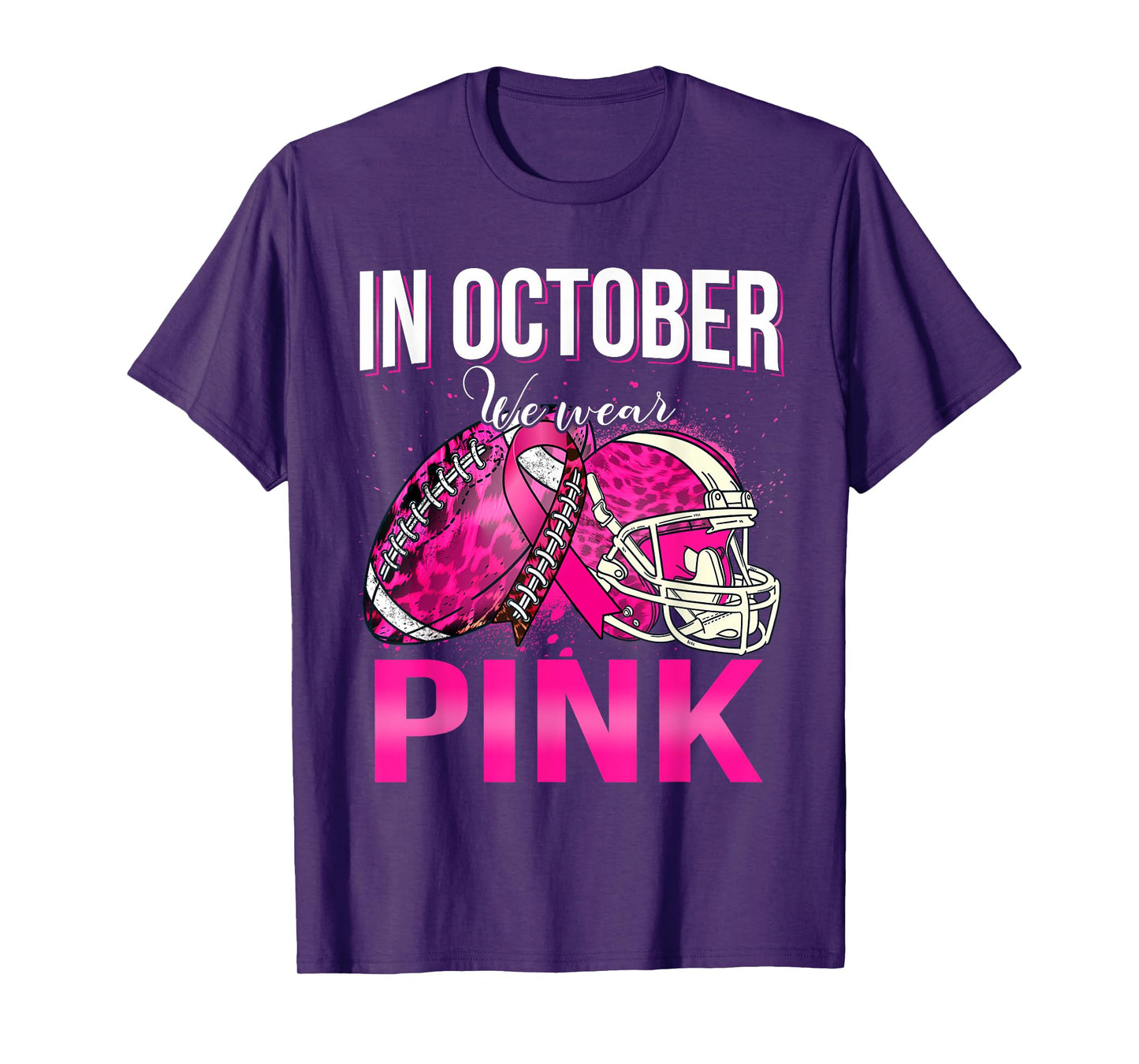 In October We Wear Pink Football Leopard Breast Cancer T-Shirt