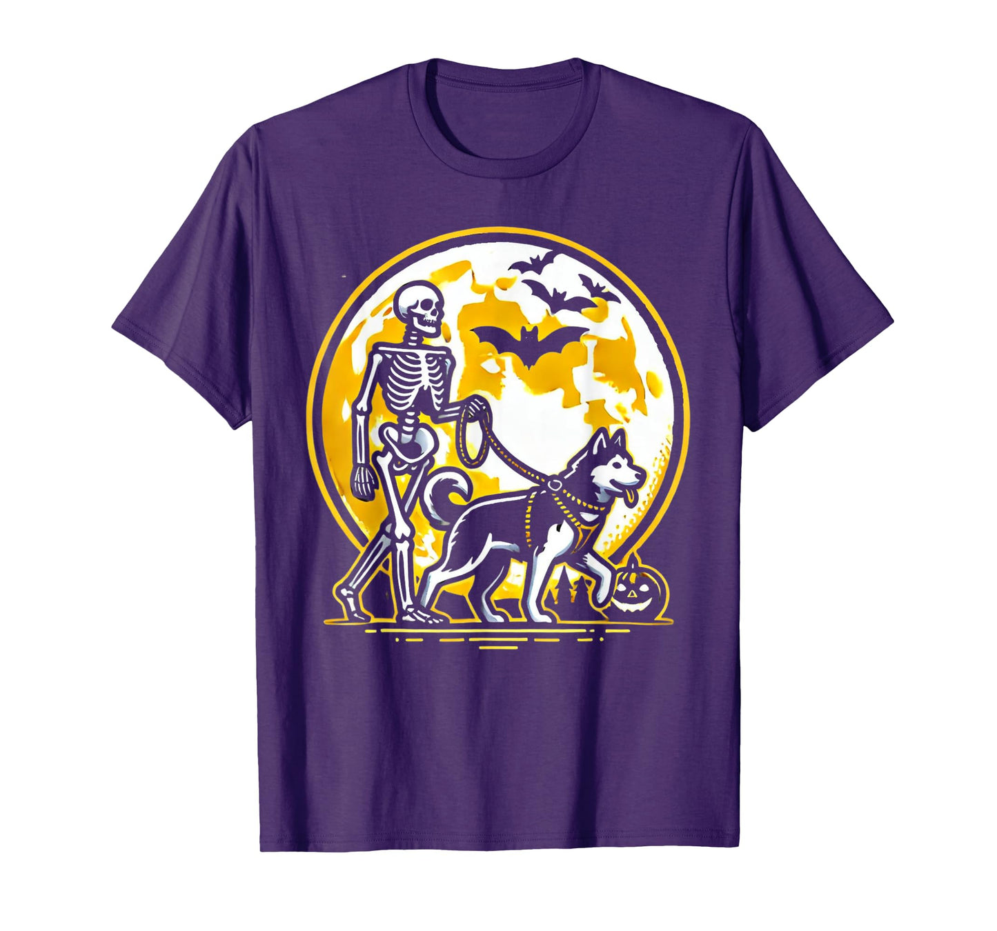 funny Siberian Husky Skeleton Dog Walking Halloween Costume T-Shirt