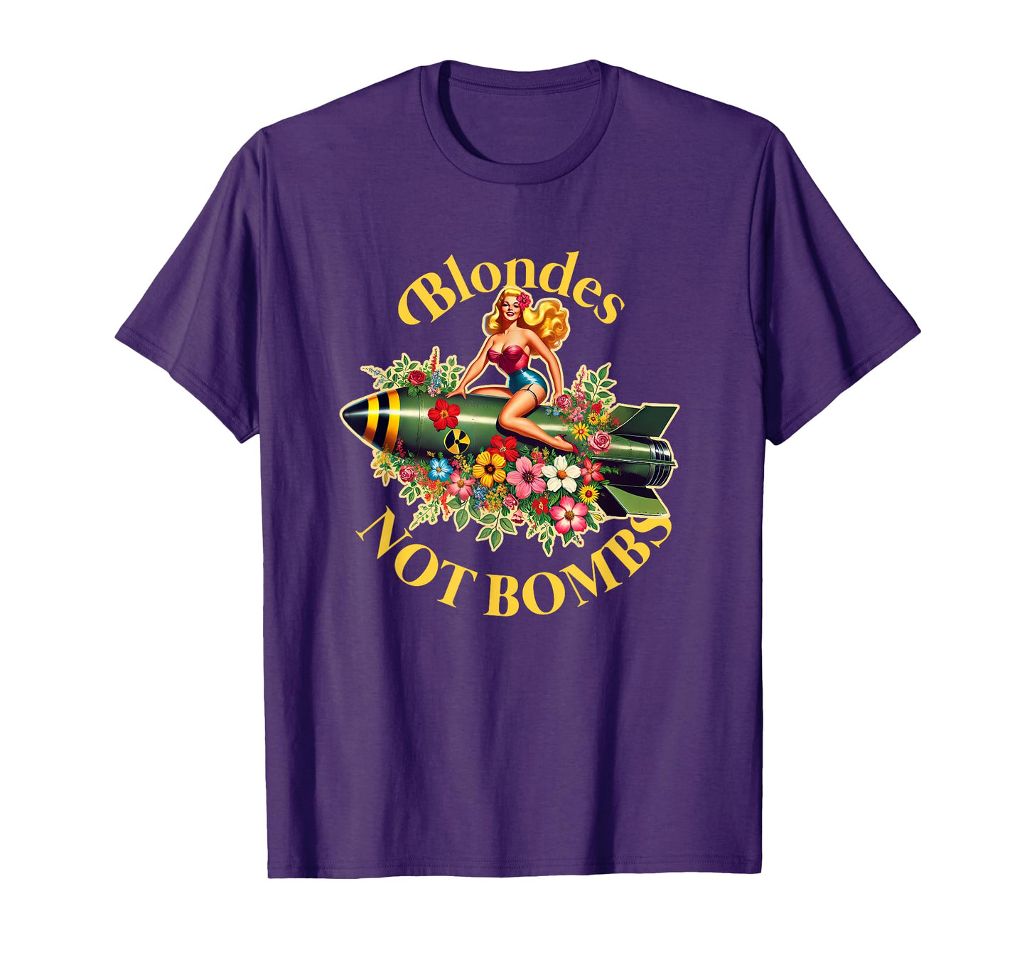 Blondes Not Bombs | Peace Retro Vintage Sexy Pin Up Girl T-Shirt
