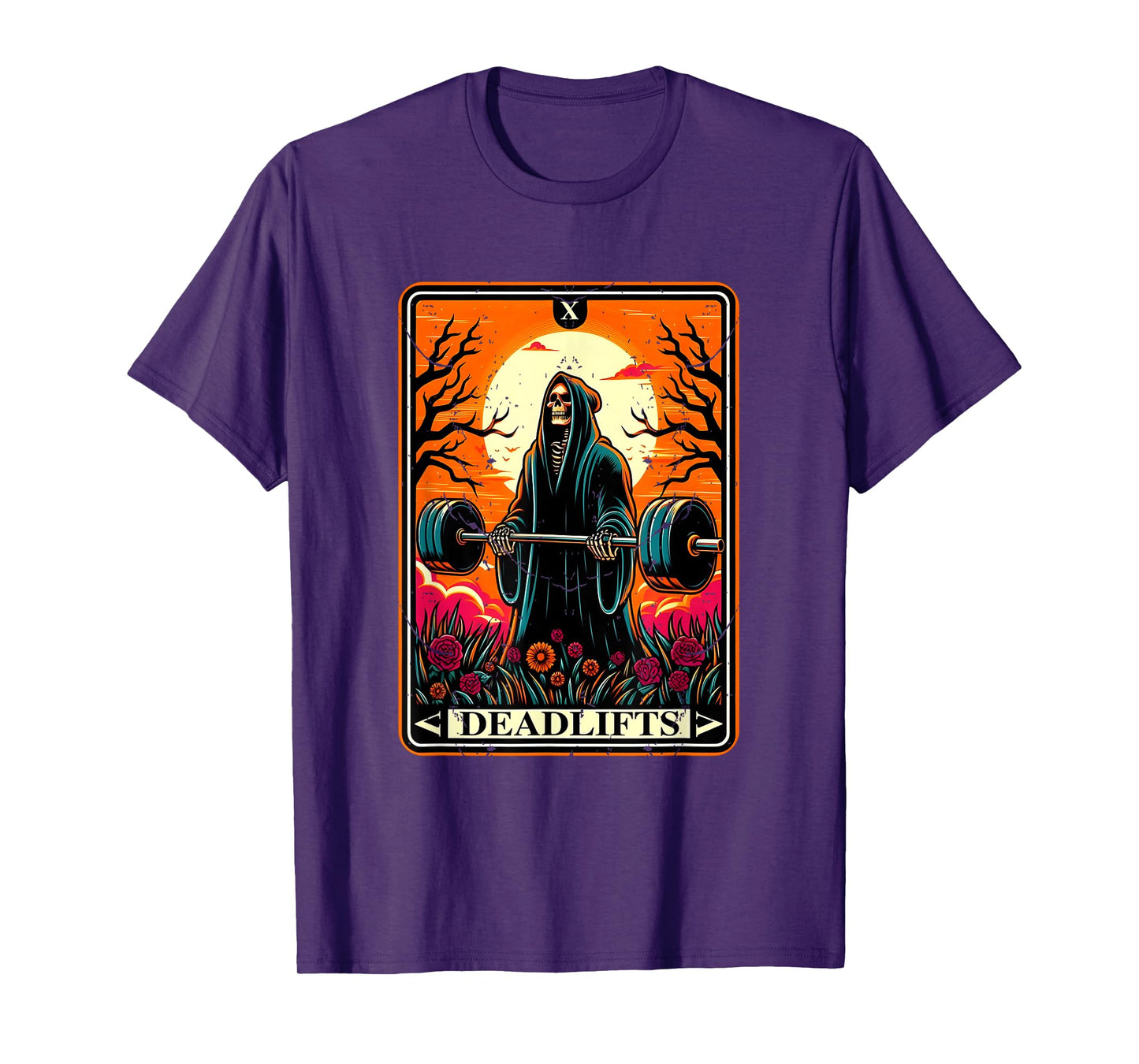 Horror Tarot Card Deadlifts The Death Gym Workout Halloween T-Shirt