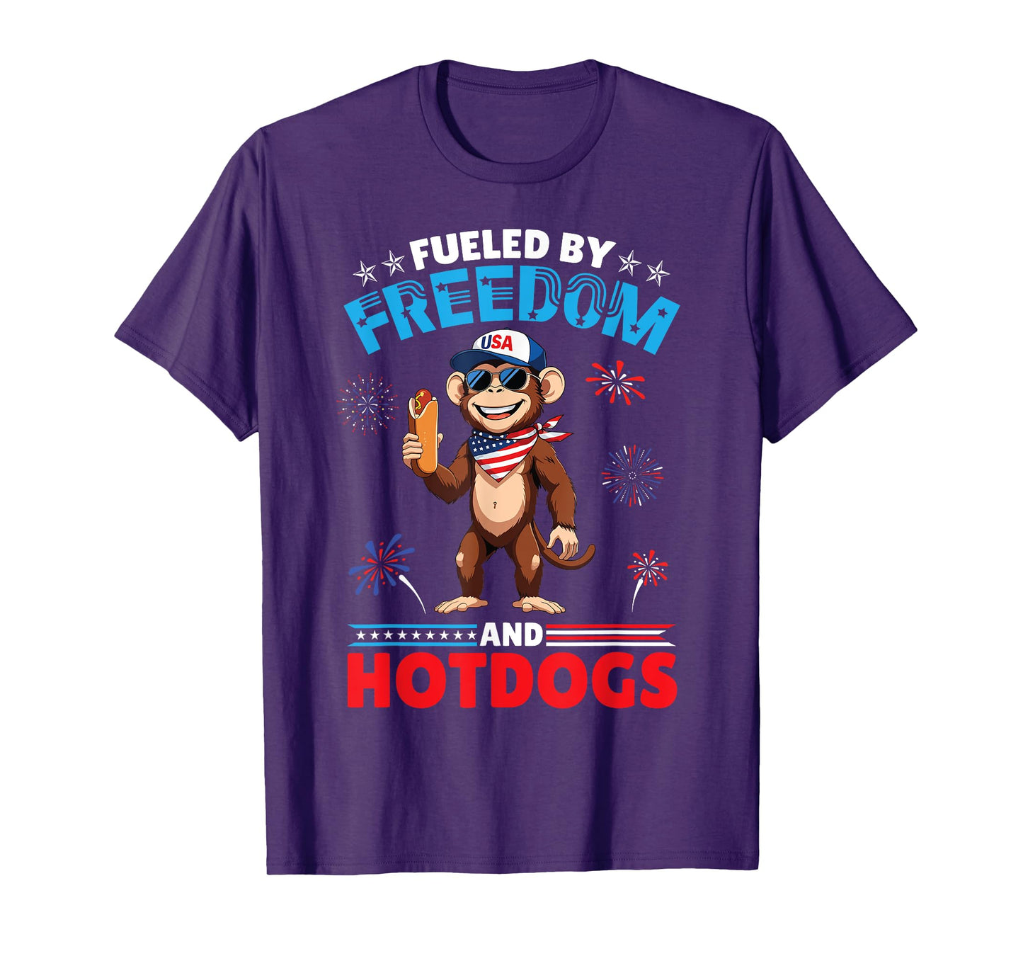 Monkey American Fueled by Freedom And Hotdogs 4th Of July T-Shirt