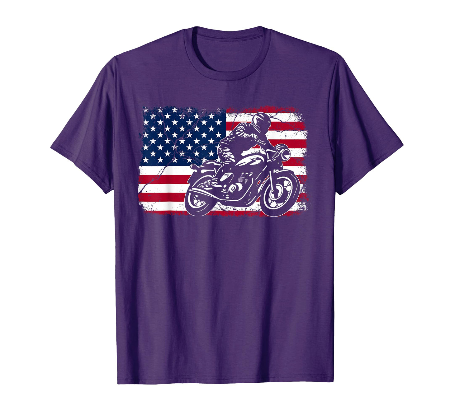 American Flag Biker Motorcycle USA Flag 4th of July Boys Men T-Shirt