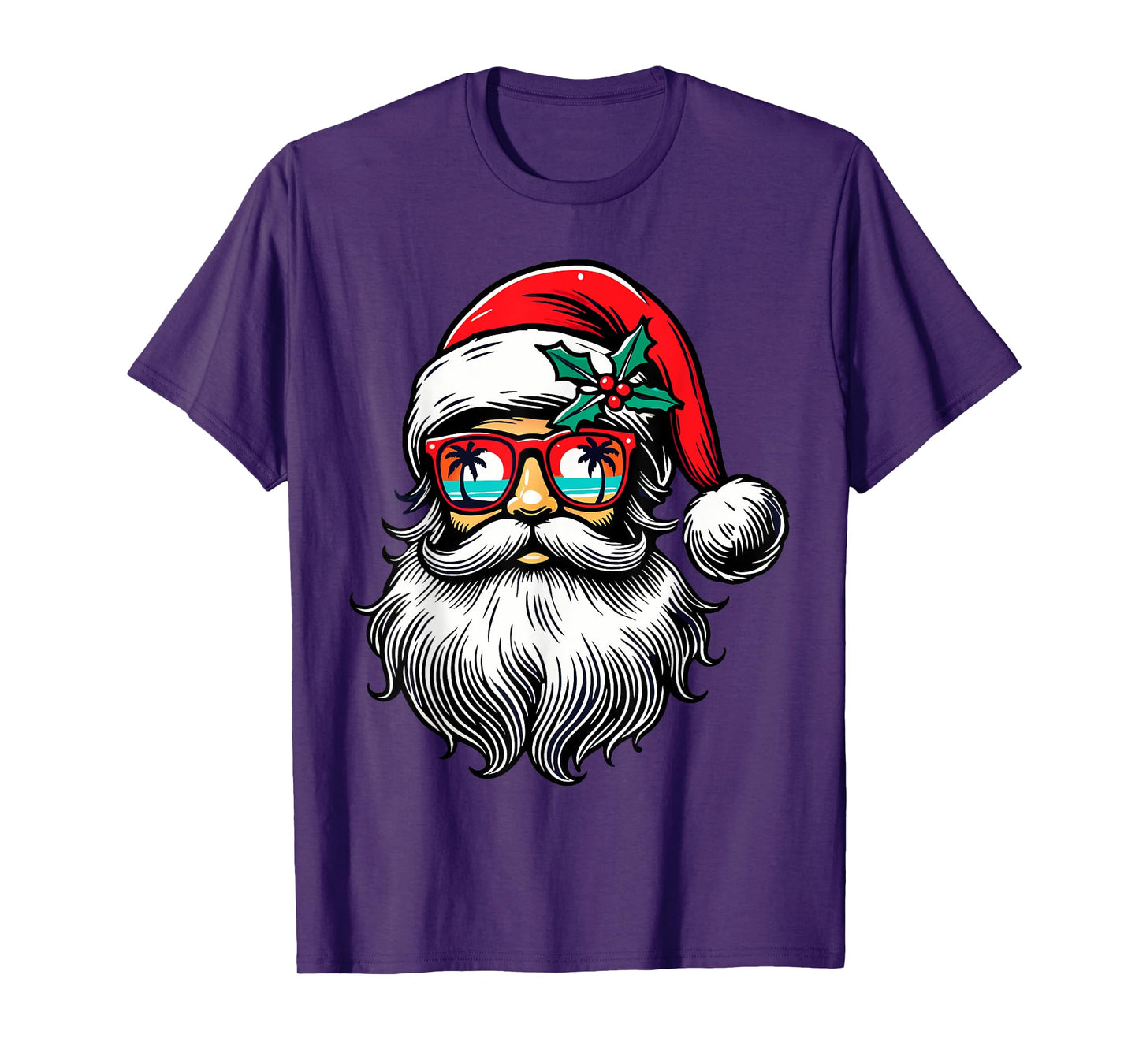 Santa Face Retro Sunglasses Hawaii Christmas Xmas Tropical T-Shirt