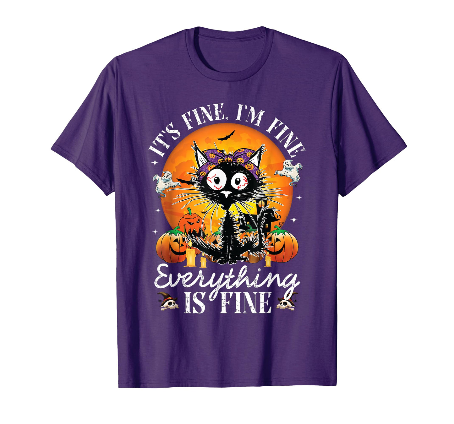 Black Cat It's Fine I'm Fine Everything Is Fine Halloween T-Shirt for Men Women