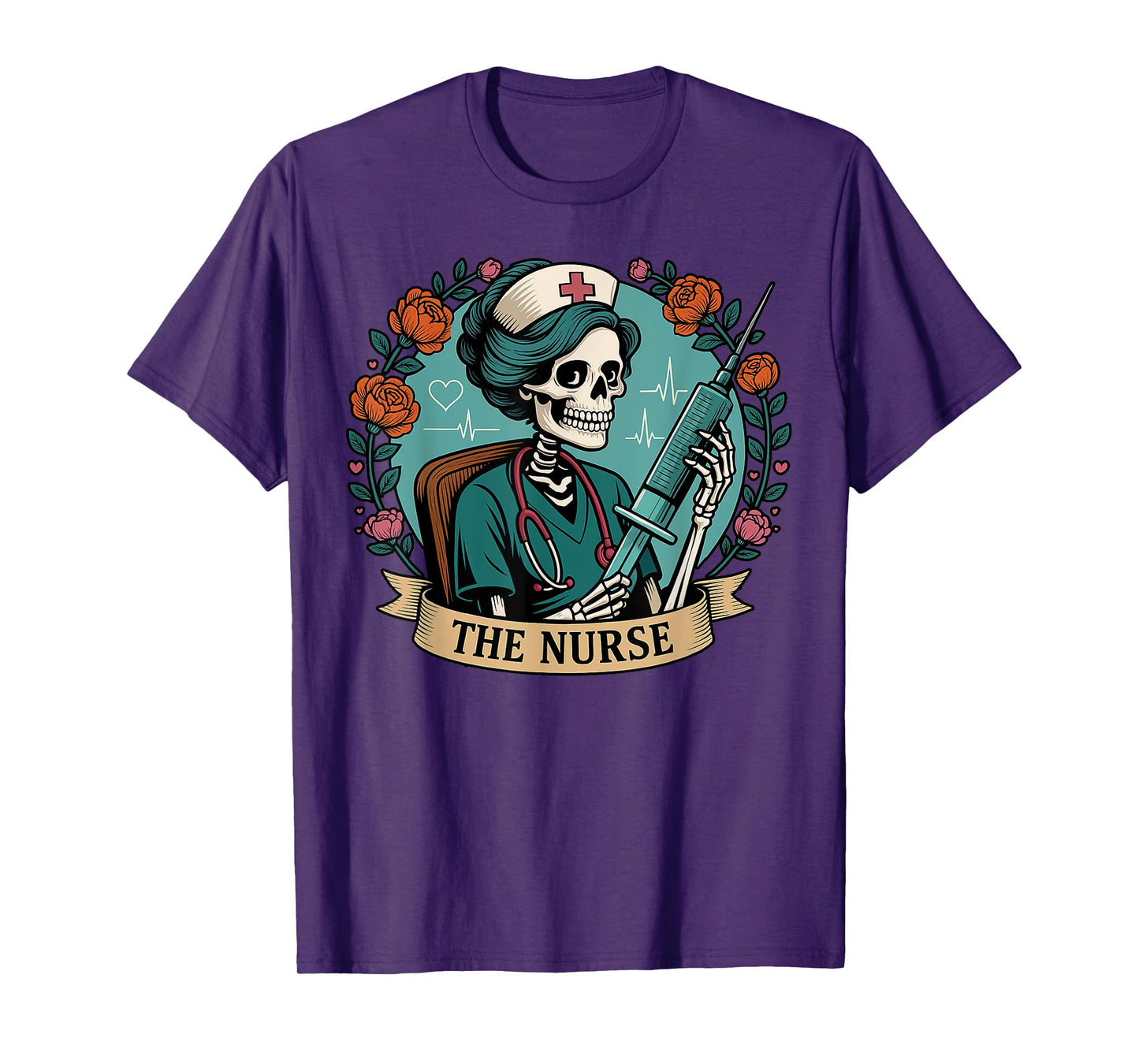The Nurse Skeleton Floral CNA Nursing Horror Doctor Spooky T-Shirt