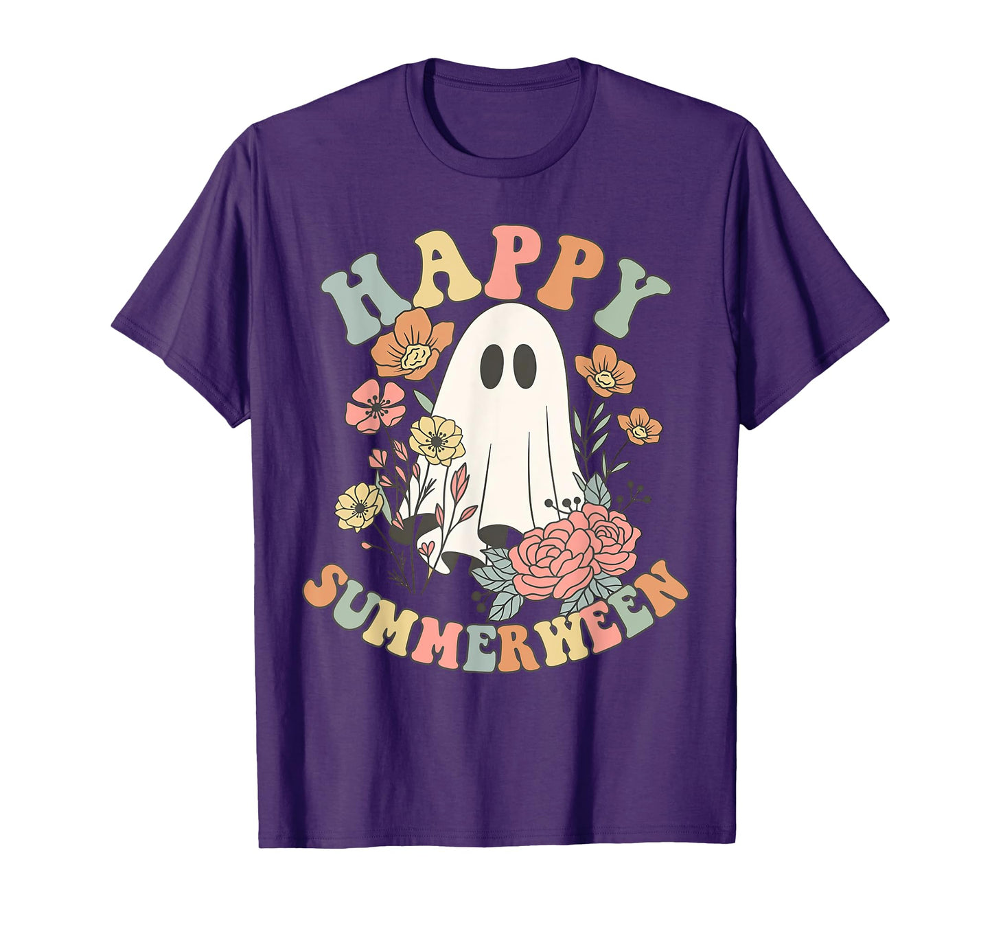 Happy Summerween Halloween Summer Floral Ghost T-Shirt