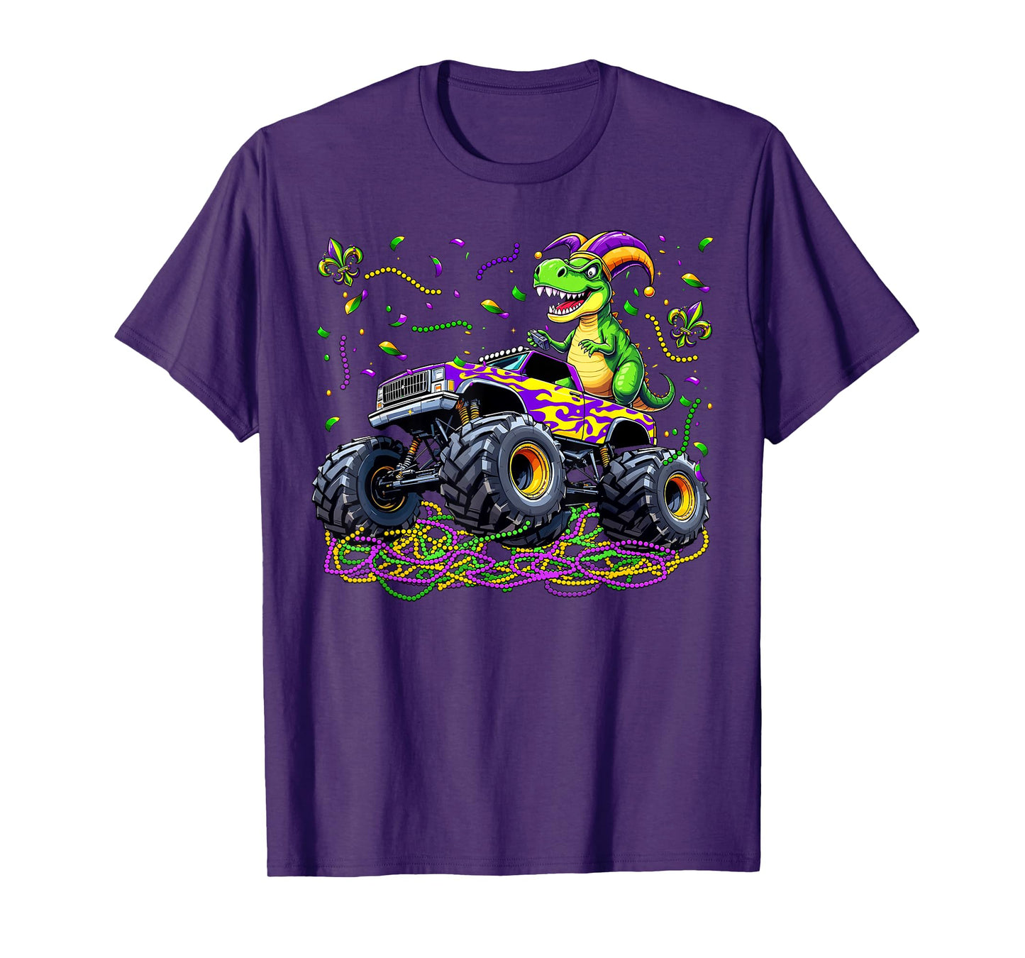 Mardi Grawr Mardi Gras Dinosaur T-rex Monster Truck Boy Kid T-Shirt