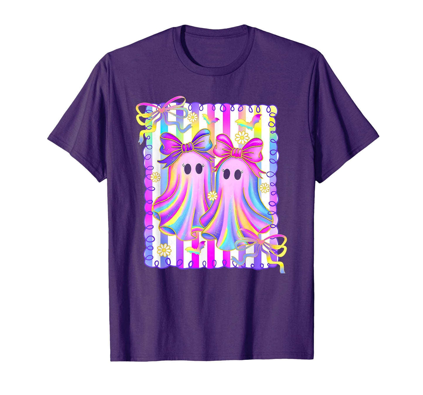 Colorful Aesthetic Halloween Ghosts Girly Girls Coquette Bow T-Shirt