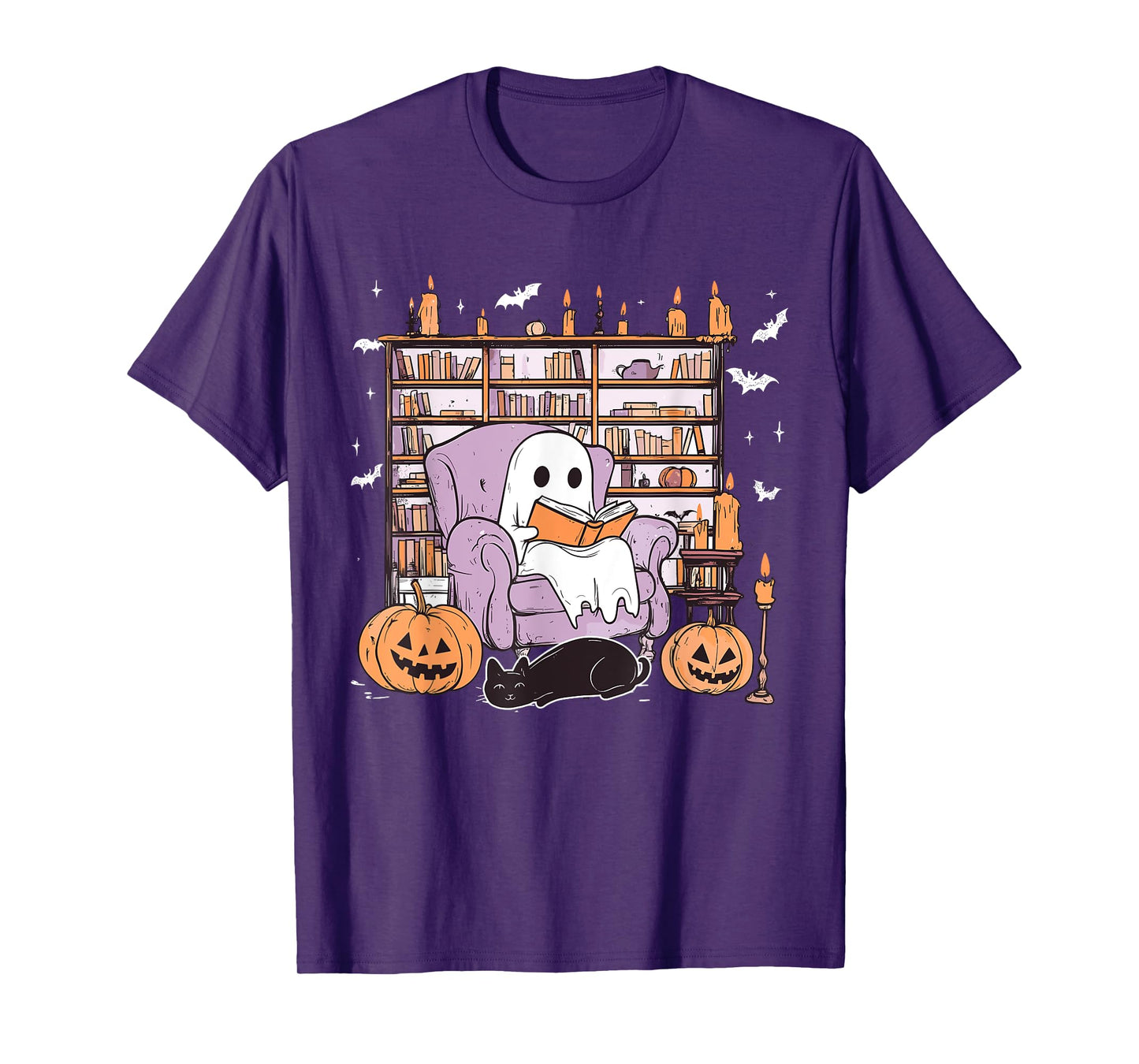 Ghost Reading Books Librarian Ghost Halloween Teacher Womens T-Shirt