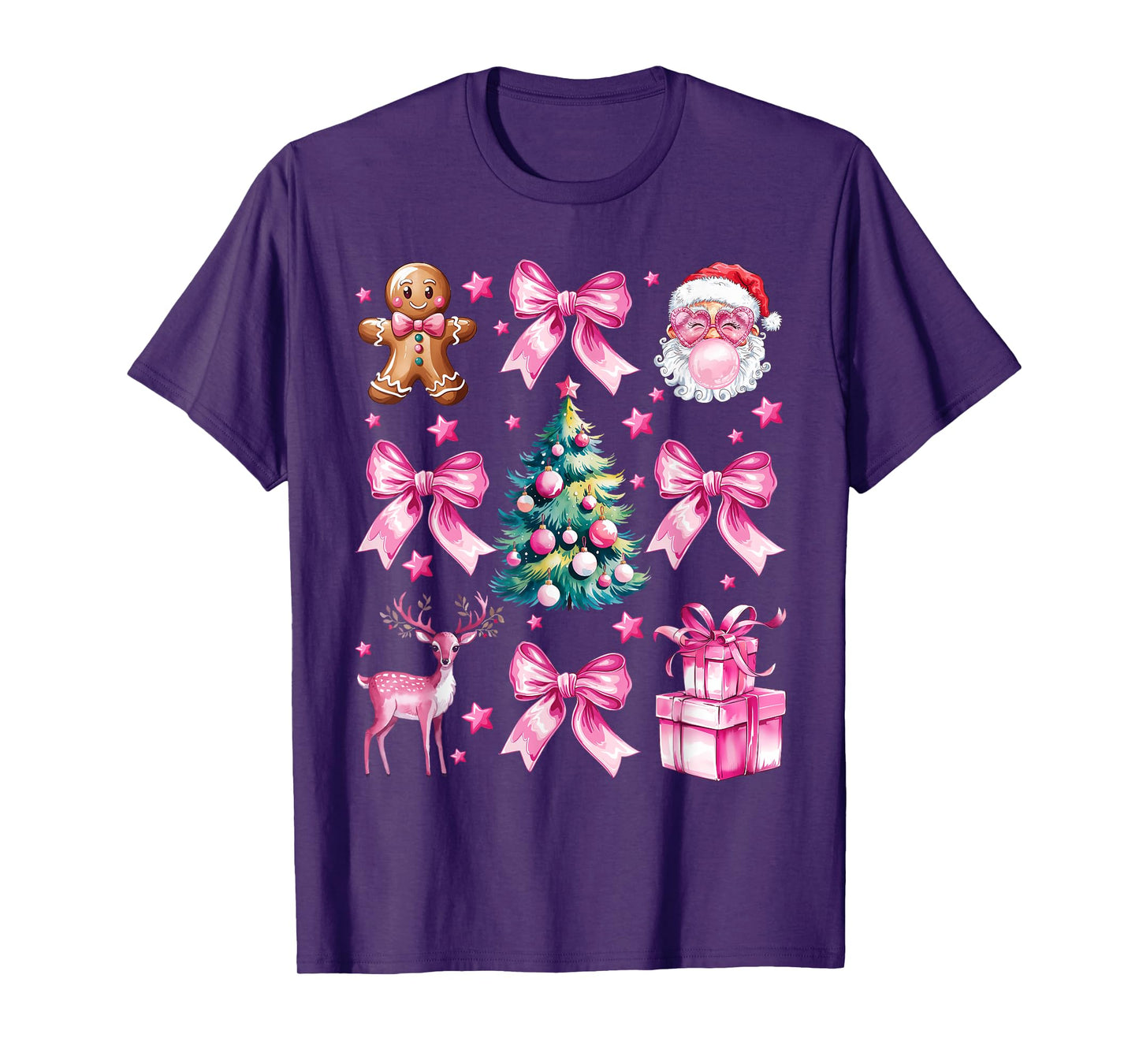 Cute Retro Coquette Bow Pink Christmas Tree Women Kids Girls T-Shirt