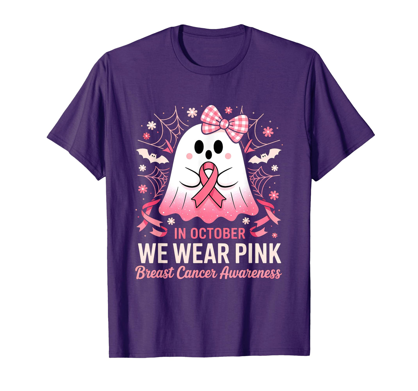 In October We Wear Pink Halloween Shirt Ghost Breast Cancer T-Shirt