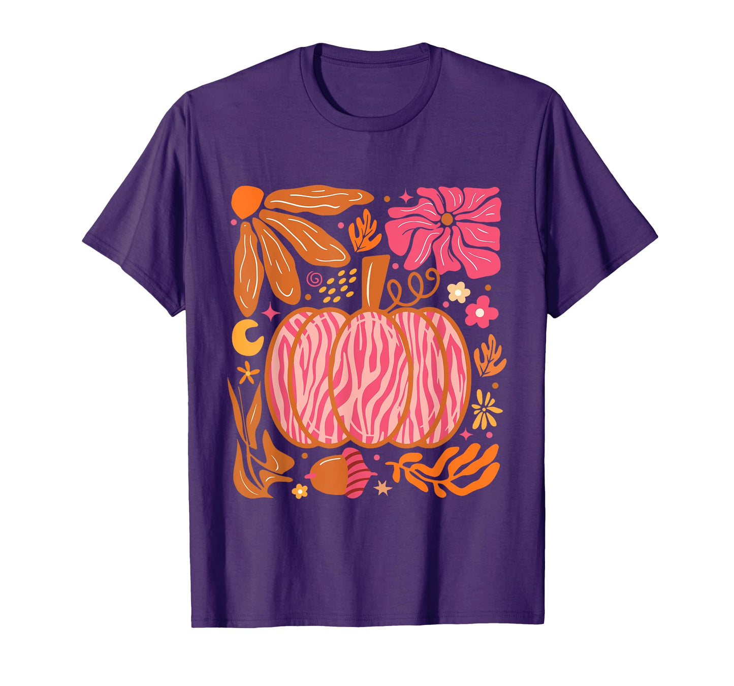 Leopard Pink Pumpkin Boho Floral Fall, Autumn Vibes T-Shirt