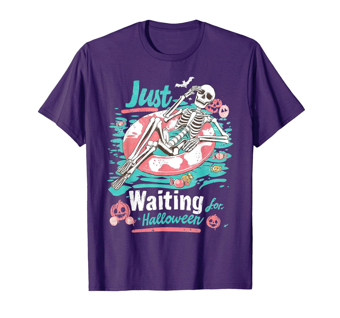 Just Waiting For Halloween Spooky Skeleton Summer Halloween T-Shirt