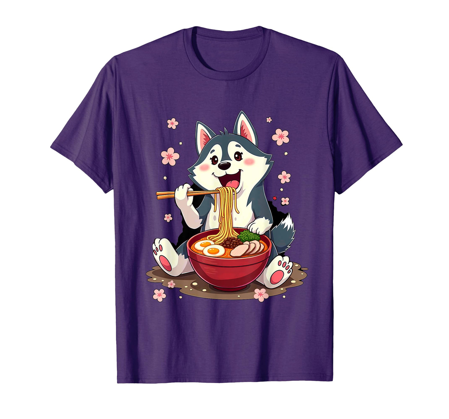 Otaku Husky Dog Ramen Noodles Unisex-Adult Anime Manga Kawaii Husky Dog Eating Ramen T-Shirt Black Small Classic Fit Short Sleeve Cotton Blend Machine Wash