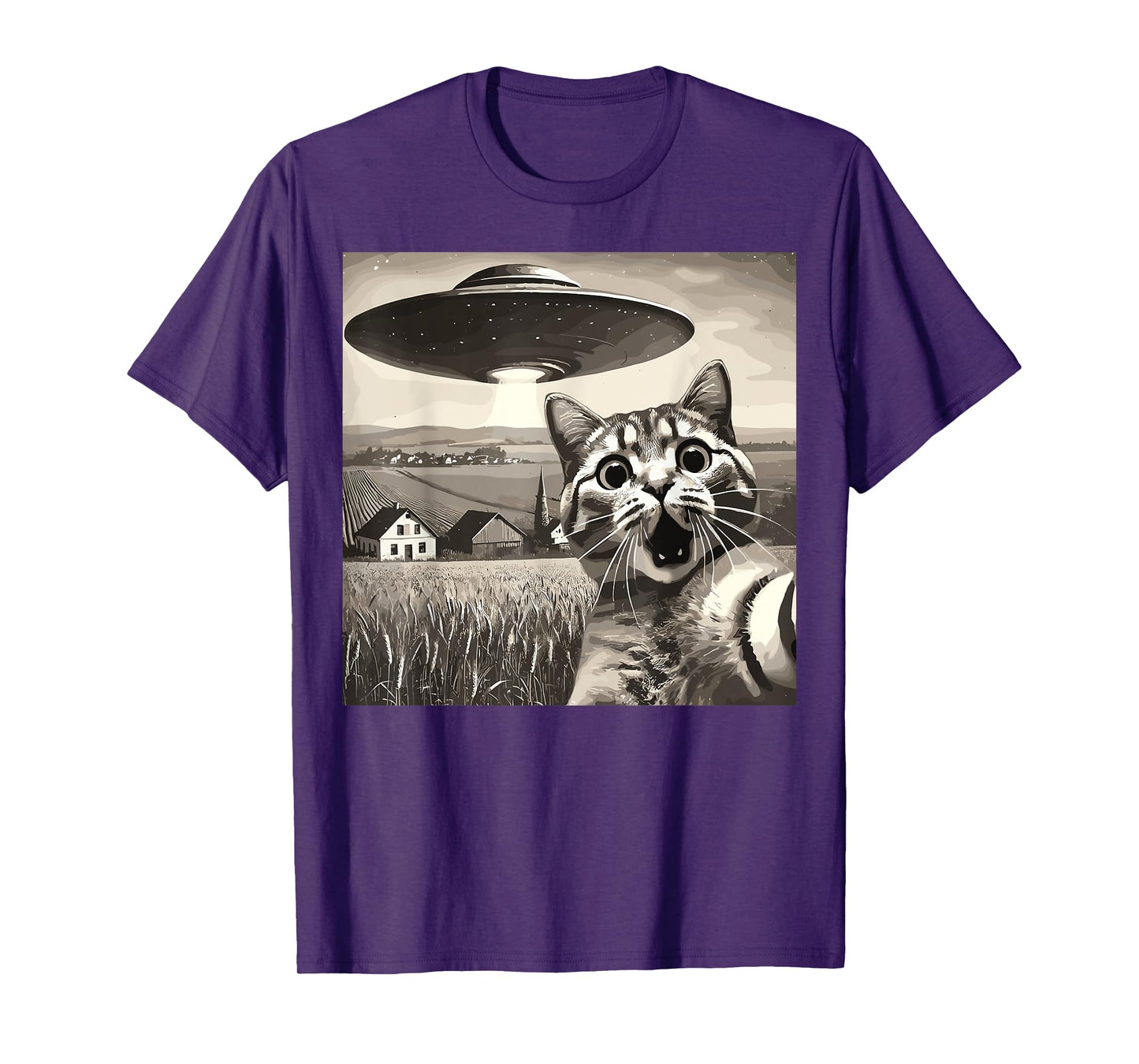 Cat Selfie With Alien UFO Funny Cat T-Shirt