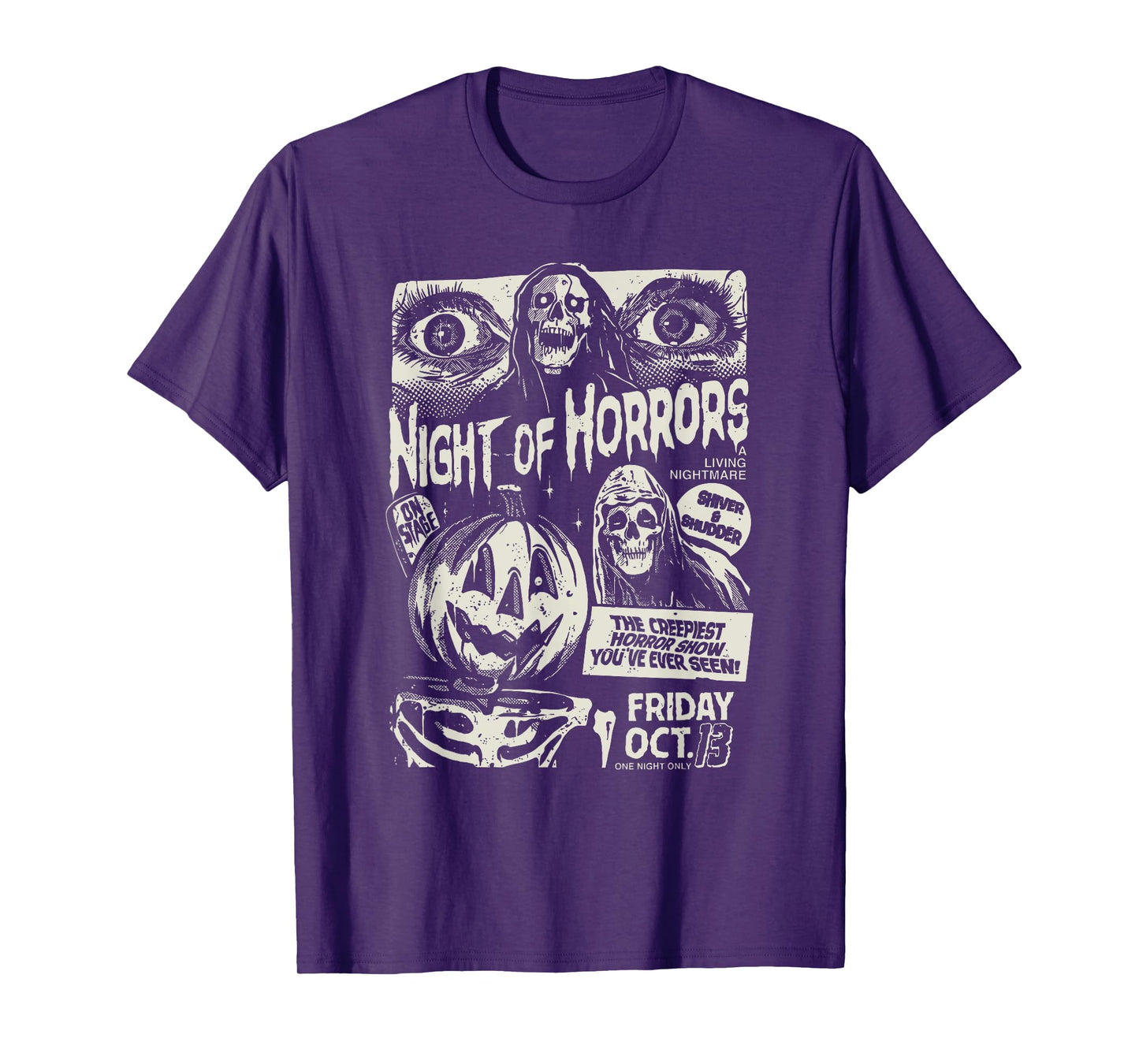 Night Of Horrors Spooky Skeleton Jack O Lantern Halloween T-Shirt